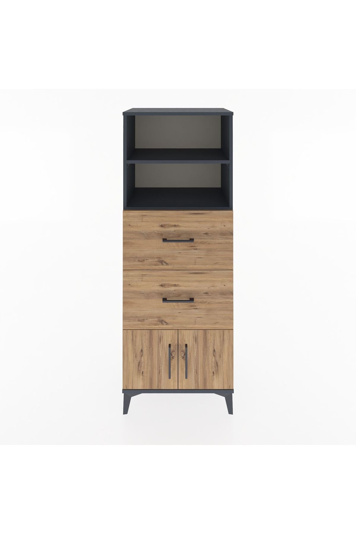 Hyperion Dolap 2 Raflı 2 Çekmeceli 2 Kapaklı 60x44x163 Antrasit-Çam