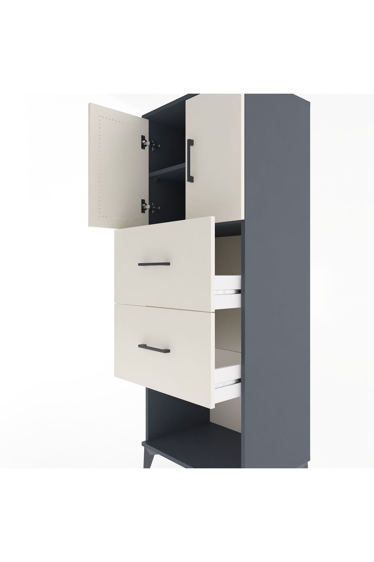 Hyperion Dolap 2 Raflı 2 Çekmeceli 2 Kapaklı 60x44x163 Antrasit-Aytaşı