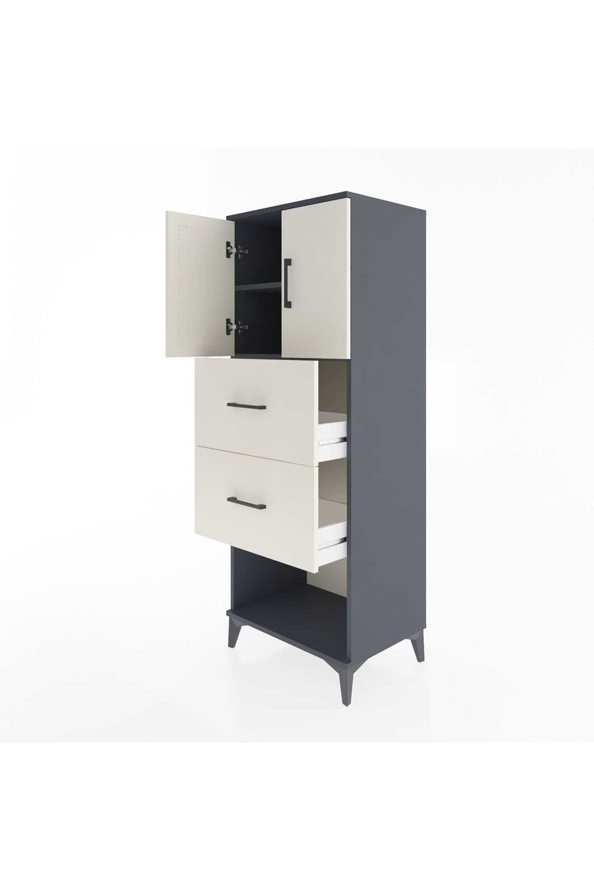 Hyperion Dolap 2 Raflı 2 Çekmeceli 2 Kapaklı 60x44x163 Antrasit-Aytaşı