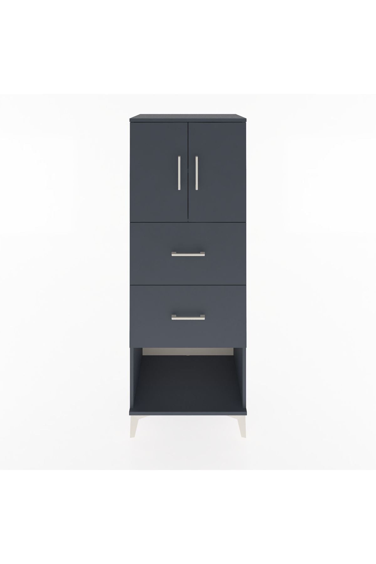 Hyperion Dolap 2 Raflı 2 Çekmeceli 2 Kapaklı 60x44x163 Antrasit-Antrasit