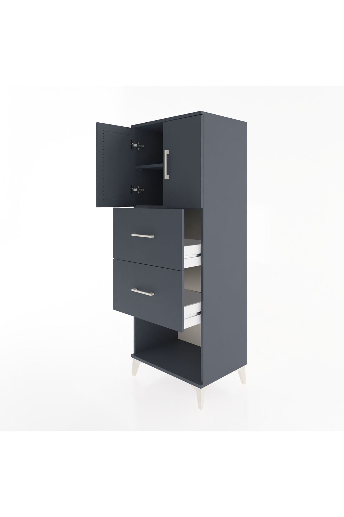 Hyperion Dolap 2 Raflı 2 Çekmeceli 2 Kapaklı 60x44x163 Antrasit-Antrasit