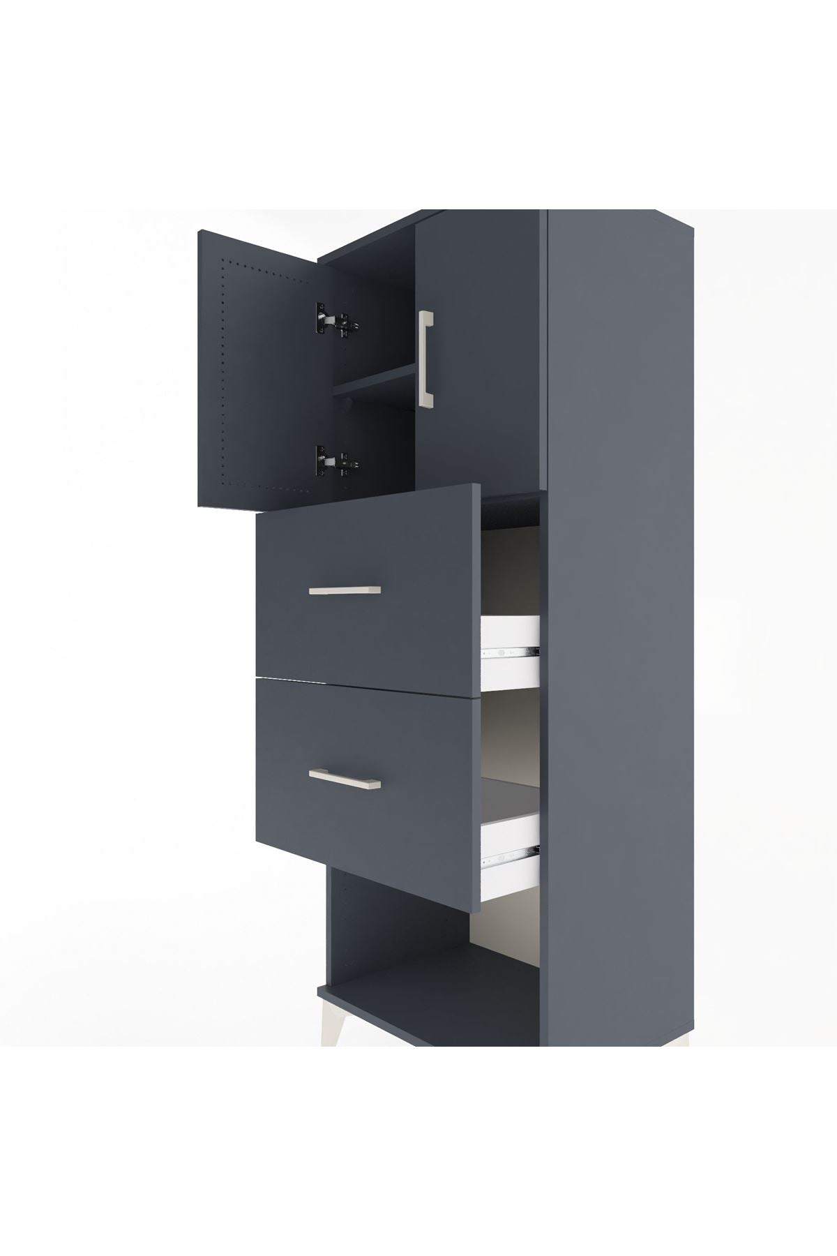 Hyperion Dolap 2 Raflı 2 Çekmeceli 2 Kapaklı 60x44x163 Antrasit-Antrasit