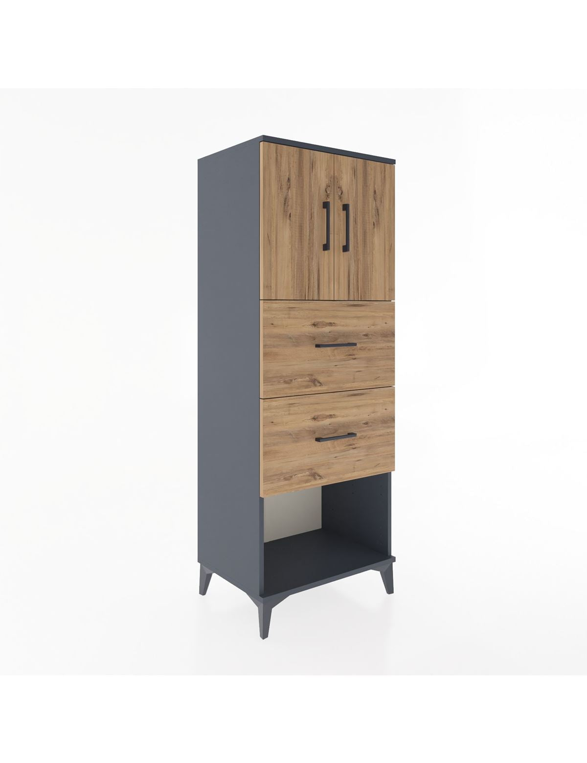 Hyperion Dolap 2 Raflı 2 Çekmeceli 2 Kapaklı 60x44x163 Antrasit-Çam