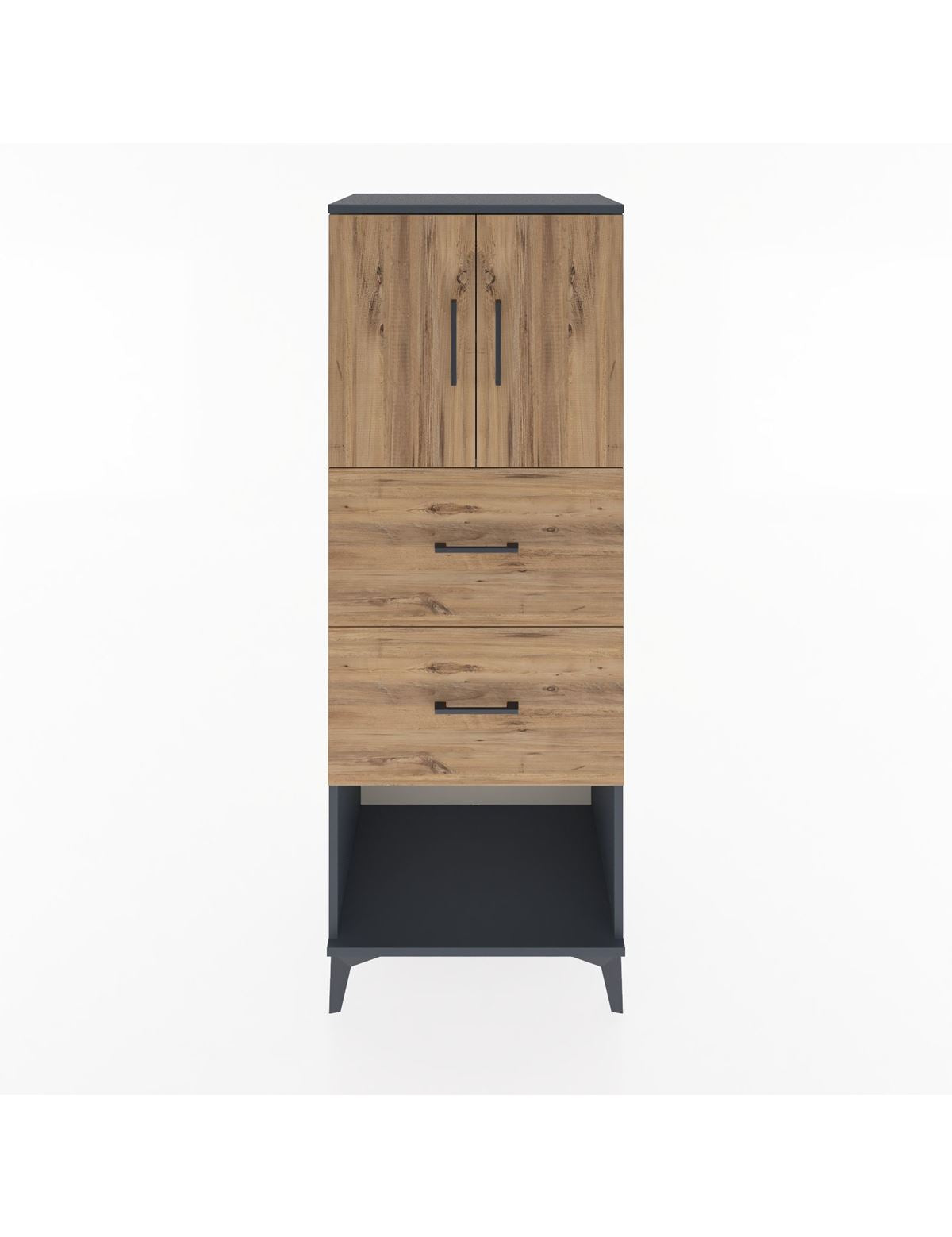 Hyperion Dolap 2 Raflı 2 Çekmeceli 2 Kapaklı 60x44x163 Antrasit-Çam