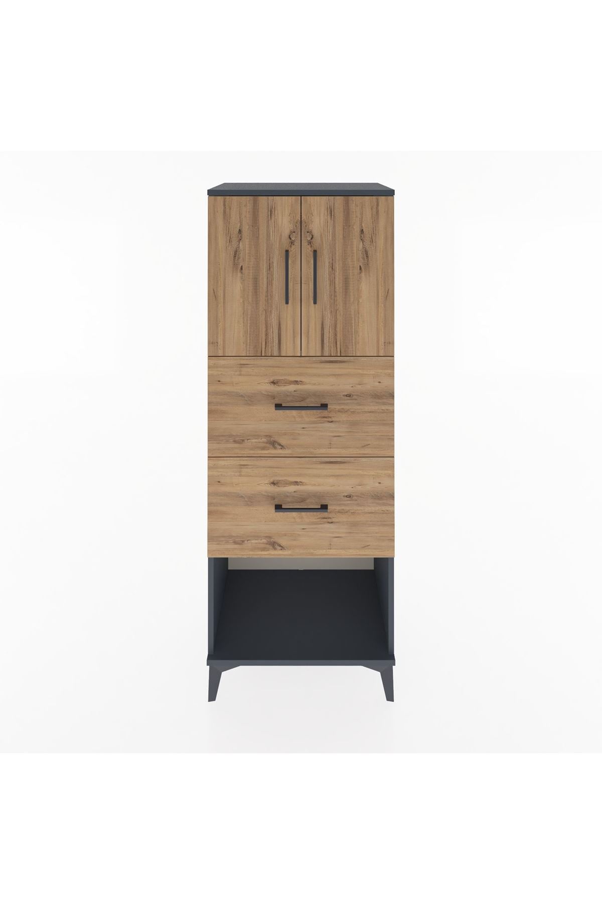 Hyperion Dolap 2 Raflı 2 Çekmeceli 2 Kapaklı 60x44x163 Antrasit-Çam