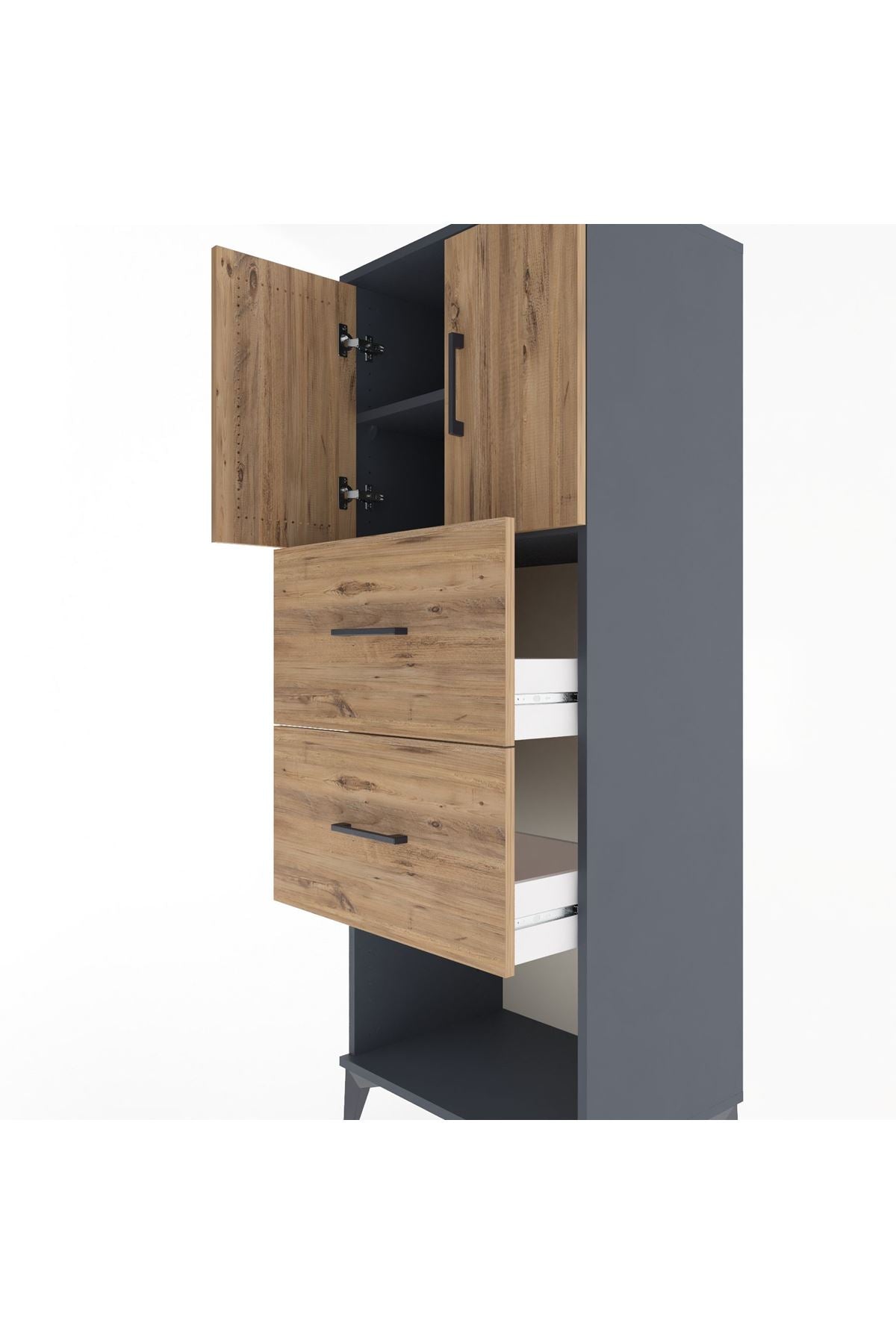 Hyperion Dolap 2 Raflı 2 Çekmeceli 2 Kapaklı 60x44x163 Antrasit-Çam