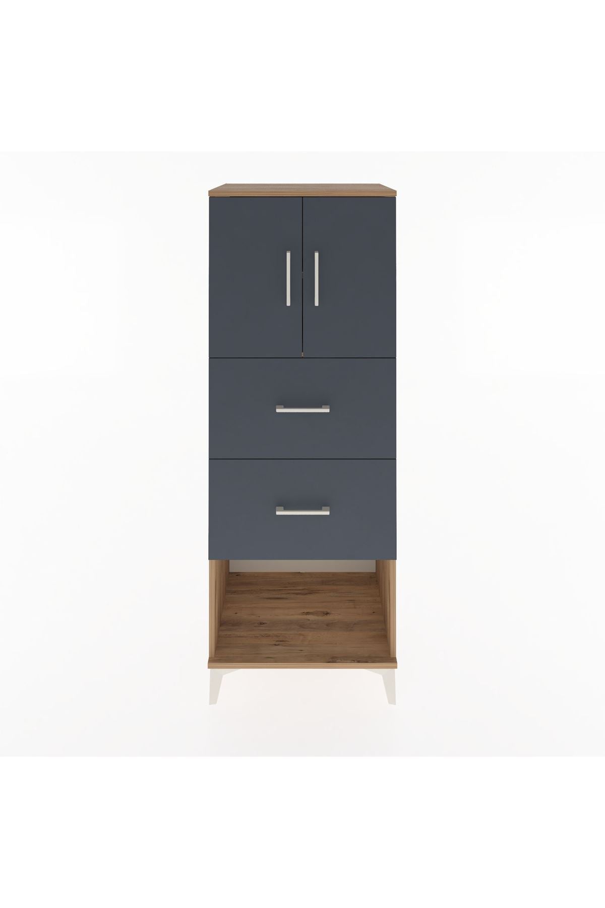 Hyperion Dolap 2 Raflı 2 Çekmeceli 2 Kapaklı 60x44x163 Çam-Antrasit