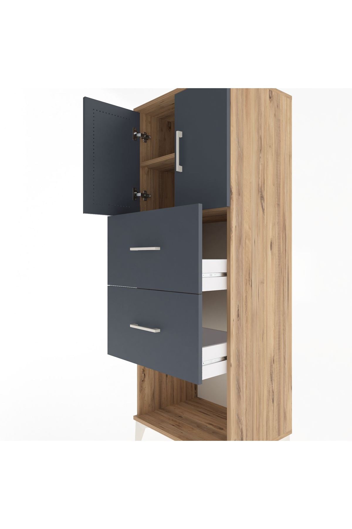 Hyperion Dolap 2 Raflı 2 Çekmeceli 2 Kapaklı 60x44x163 Çam-Antrasit