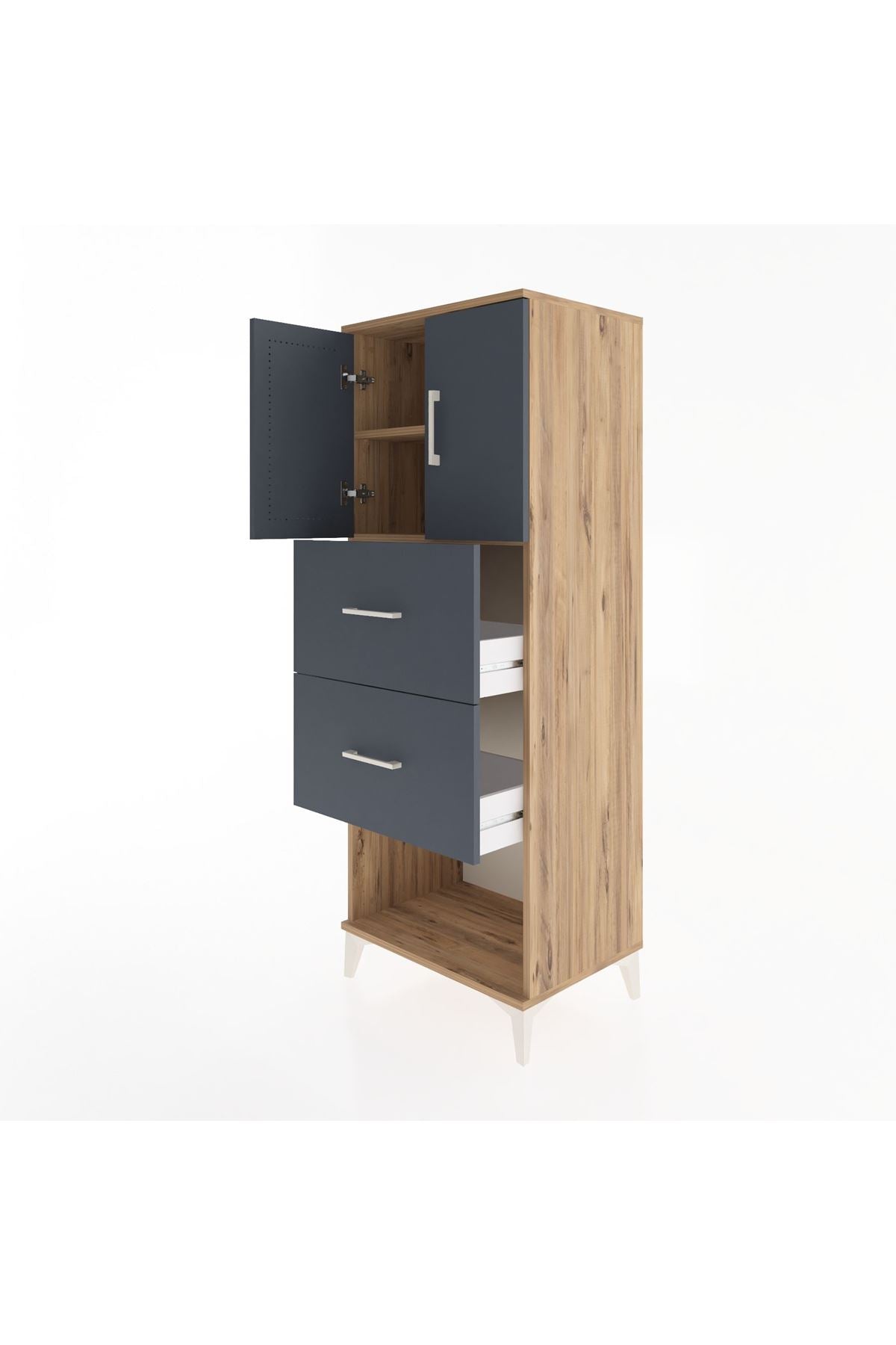 Hyperion Dolap 2 Raflı 2 Çekmeceli 2 Kapaklı 60x44x163 Çam-Antrasit