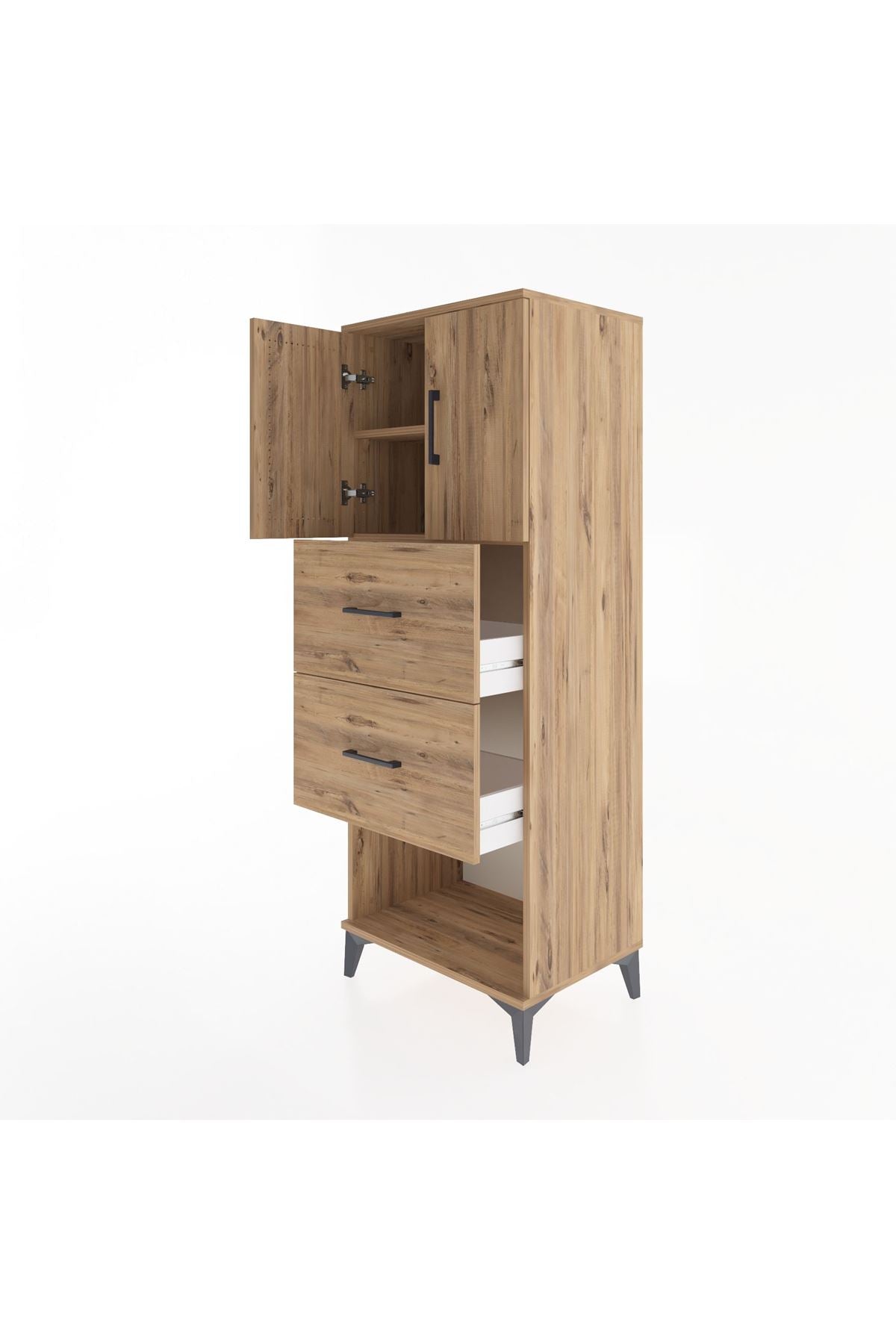 Hyperion Dolap 2 Raflı 2 Çekmeceli 2 Kapaklı 60x44x163 Çam-Çam