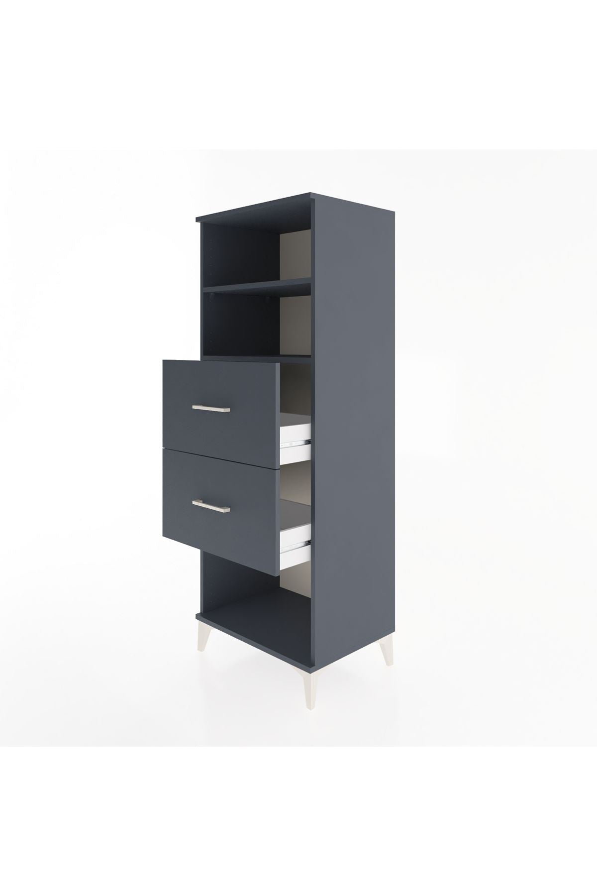 Hyperion Dolap 2 Raflı 2 Çekmeceli 60x44x163 Antrasit-Antrasit