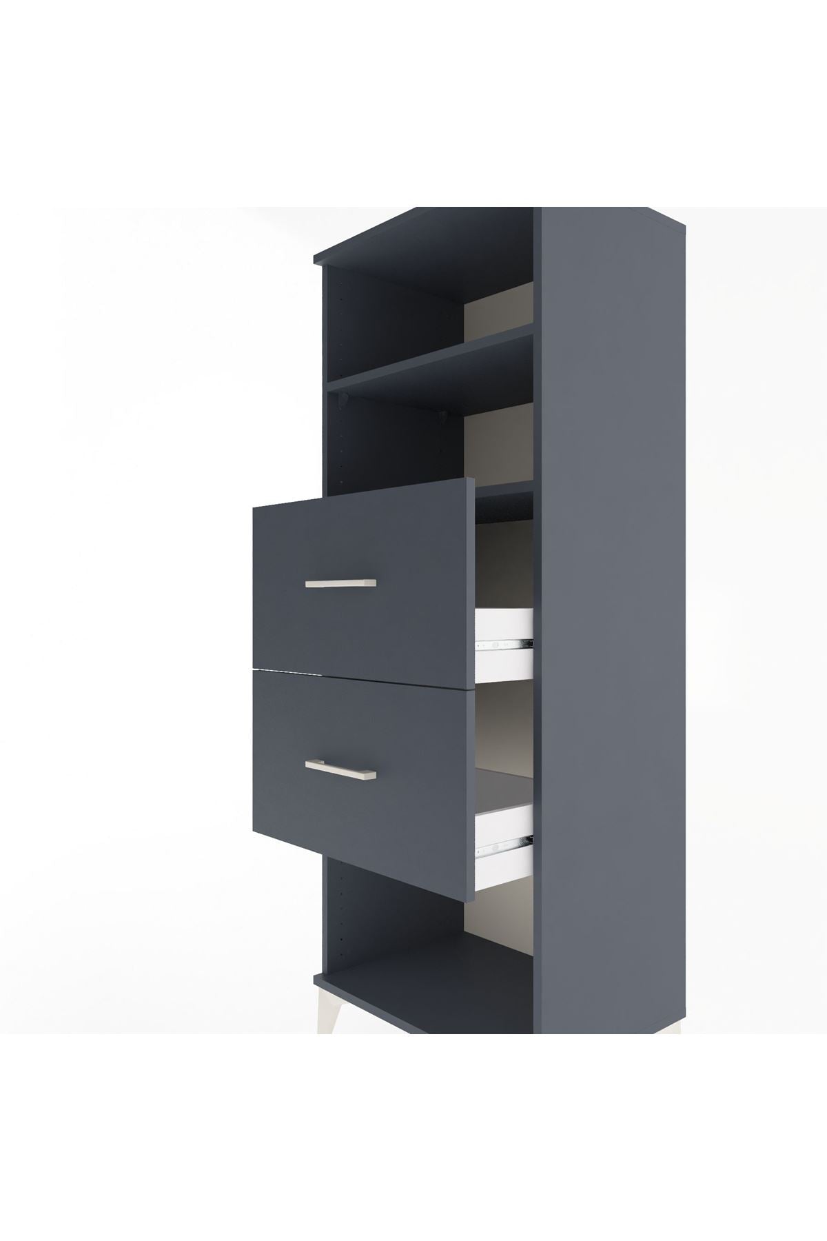 Hyperion Dolap 2 Raflı 2 Çekmeceli 60x44x163 Antrasit-Antrasit