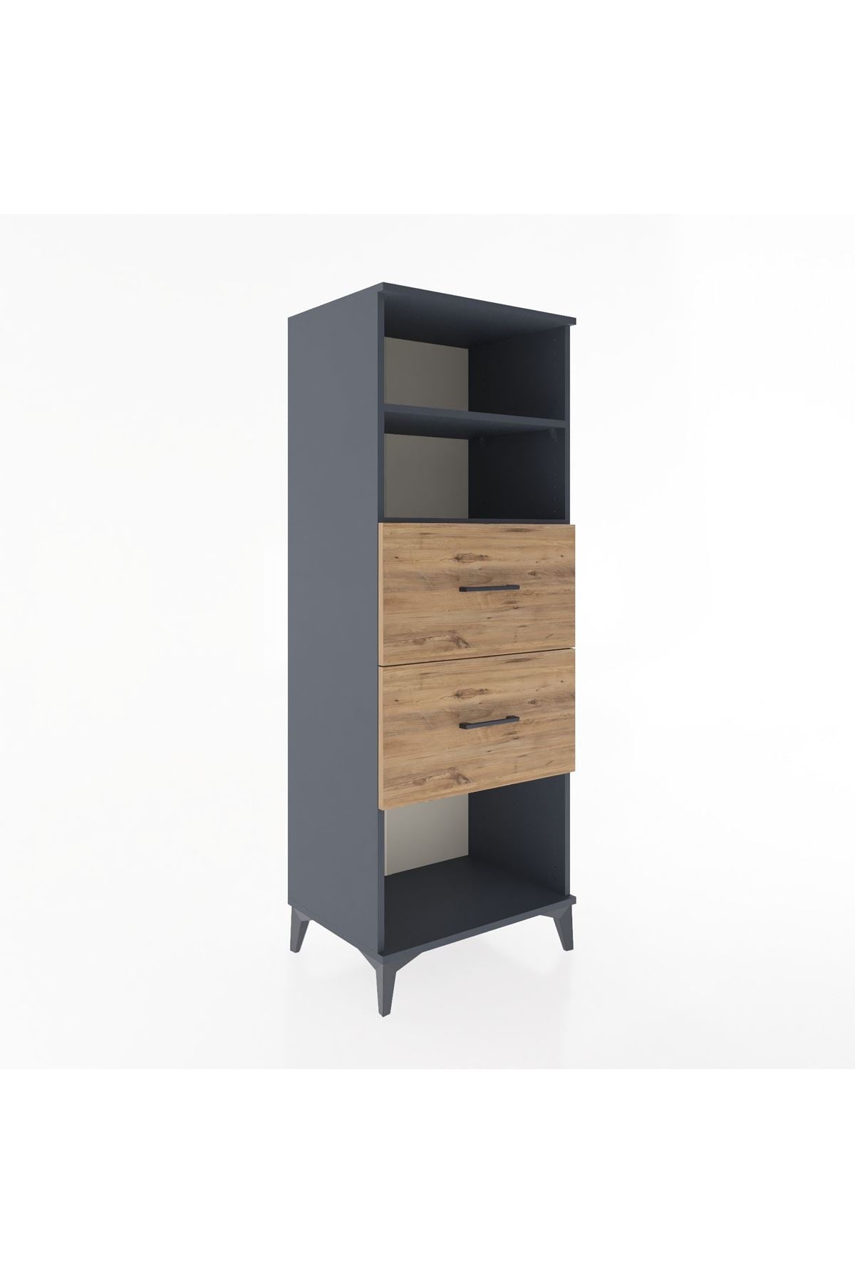 Hyperion Dolap 2 Raflı 2 Çekmeceli 60x44x163 Antrasit-Çam