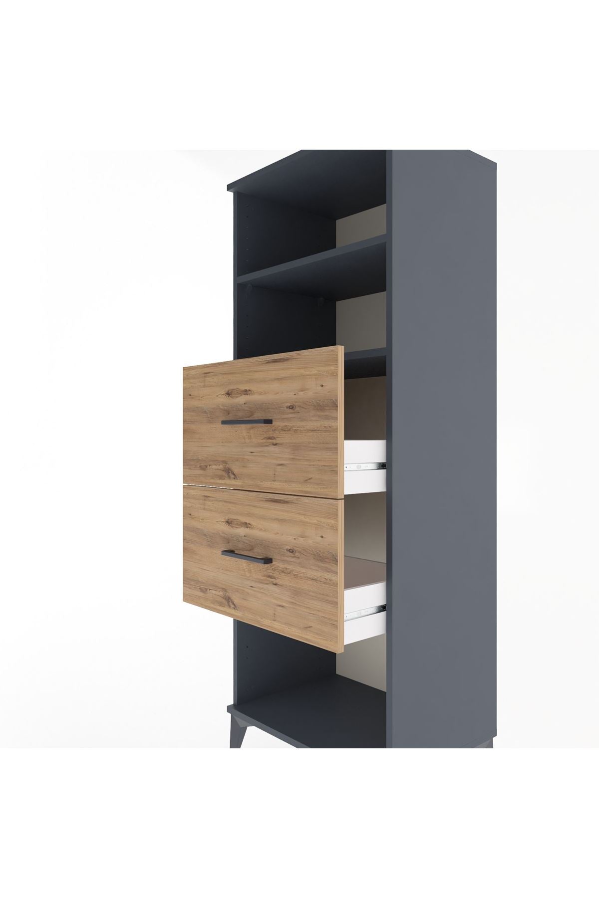 Hyperion Dolap 2 Raflı 2 Çekmeceli 60x44x163 Antrasit-Çam