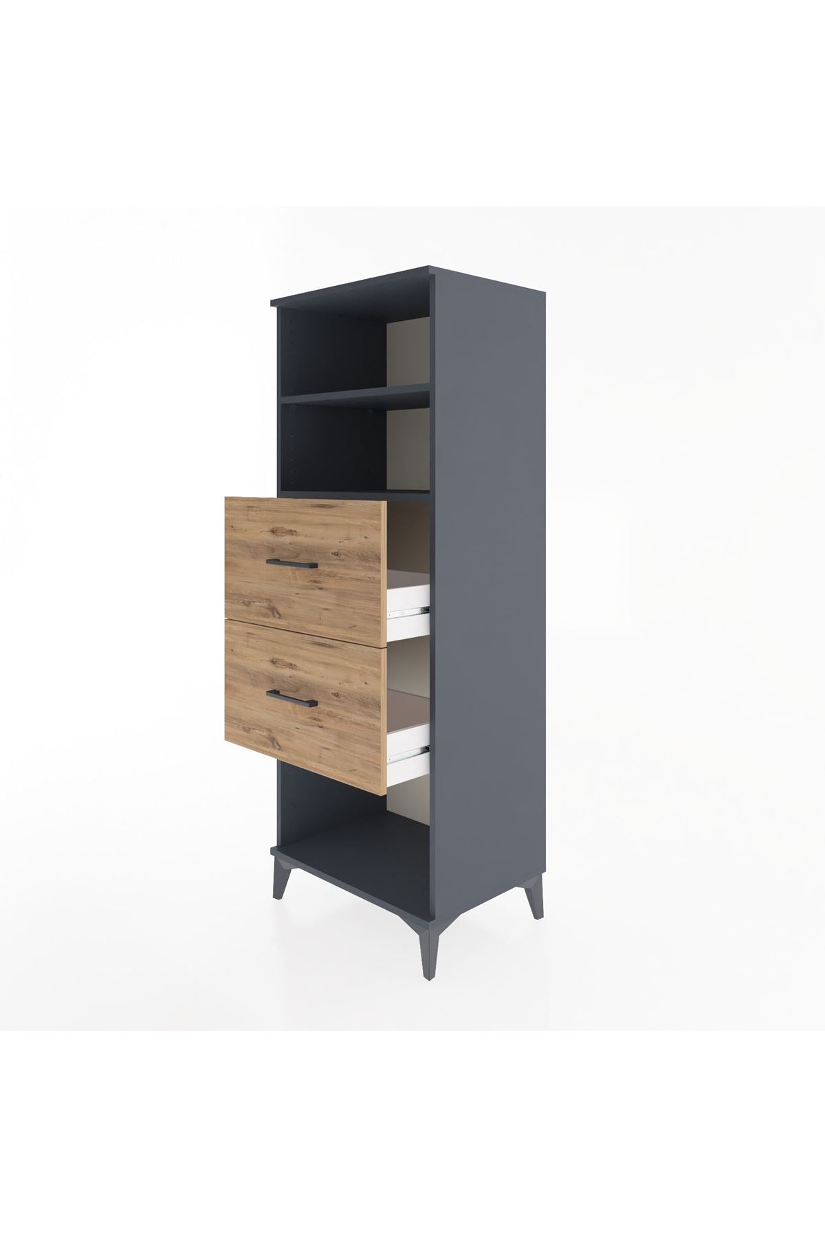 Hyperion Dolap 2 Raflı 2 Çekmeceli 60x44x163 Antrasit-Çam