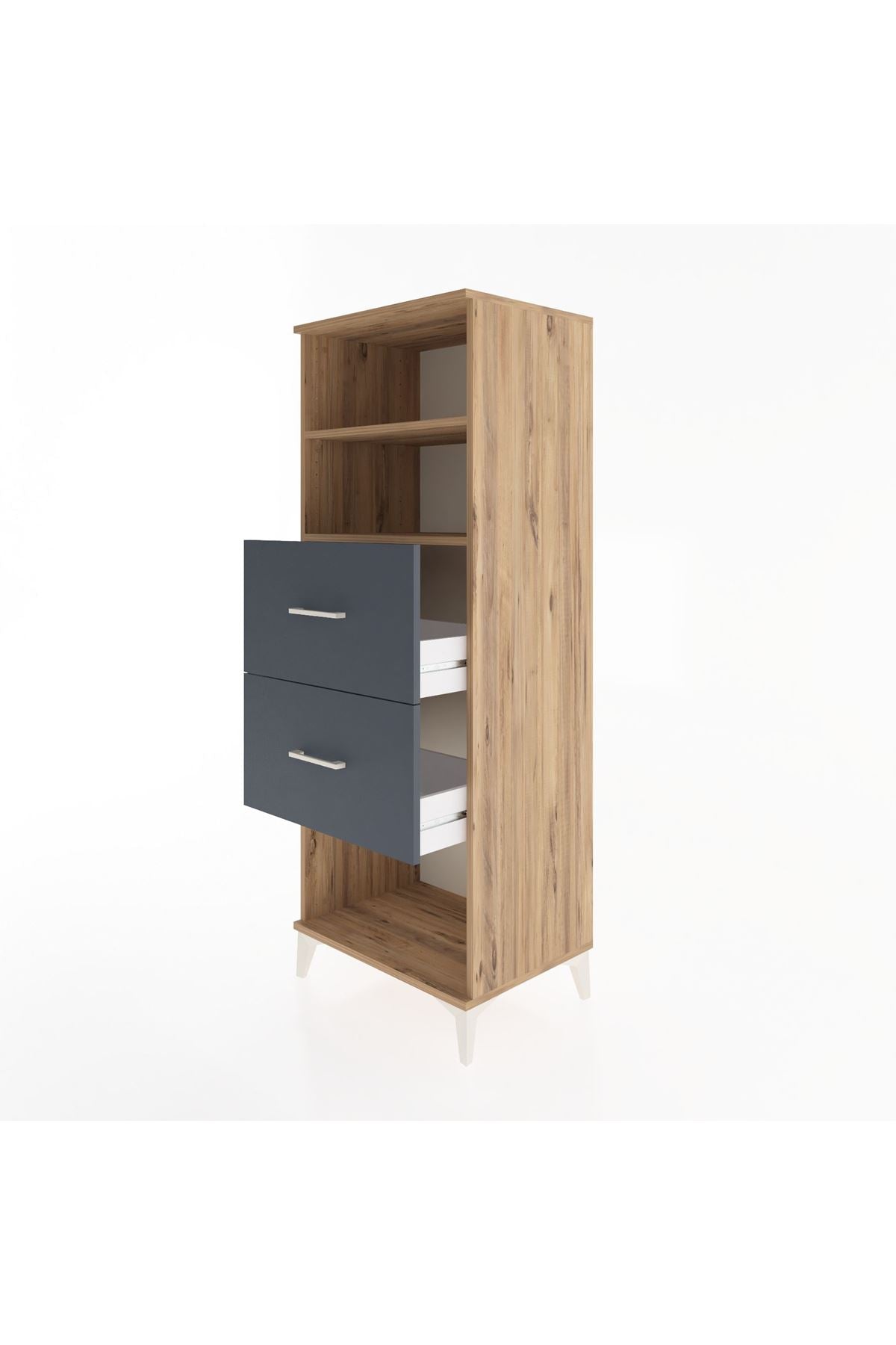 Hyperion Dolap 2 Raflı 2 Çekmeceli 60x44x163 Çam-Antrasit