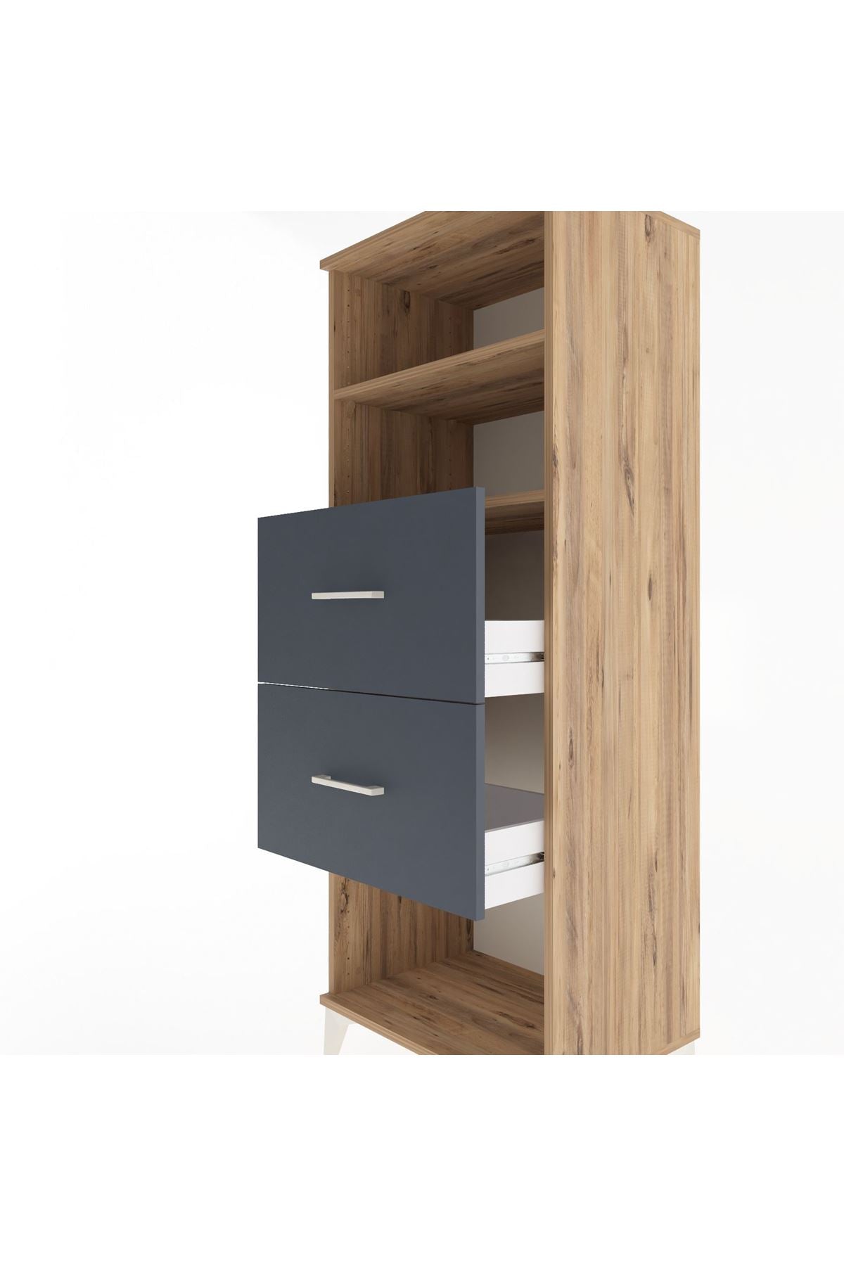 Hyperion Dolap 2 Raflı 2 Çekmeceli 60x44x163 Çam-Antrasit