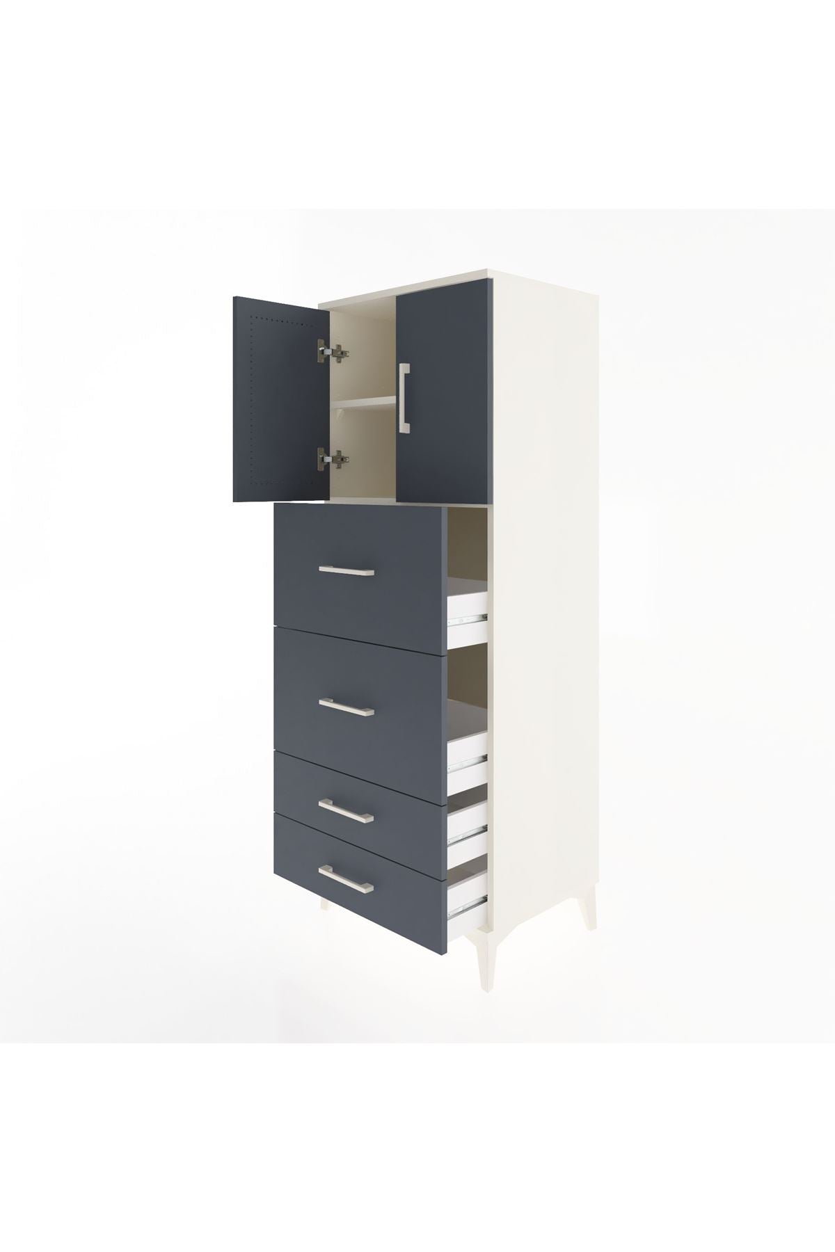 Hyperion Dolap 2 Raflı 4 Çekmeceli 2 Kapaklı 60x44x163 Aytaşı-Antrasit