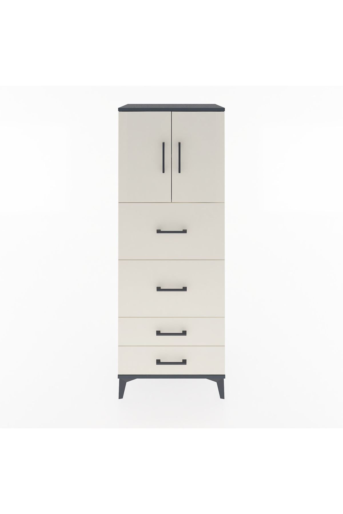 Hyperion Dolap 2 Raflı 4 Çekmeceli 2 Kapaklı 60x44x163 Antrasit-Aytaşı