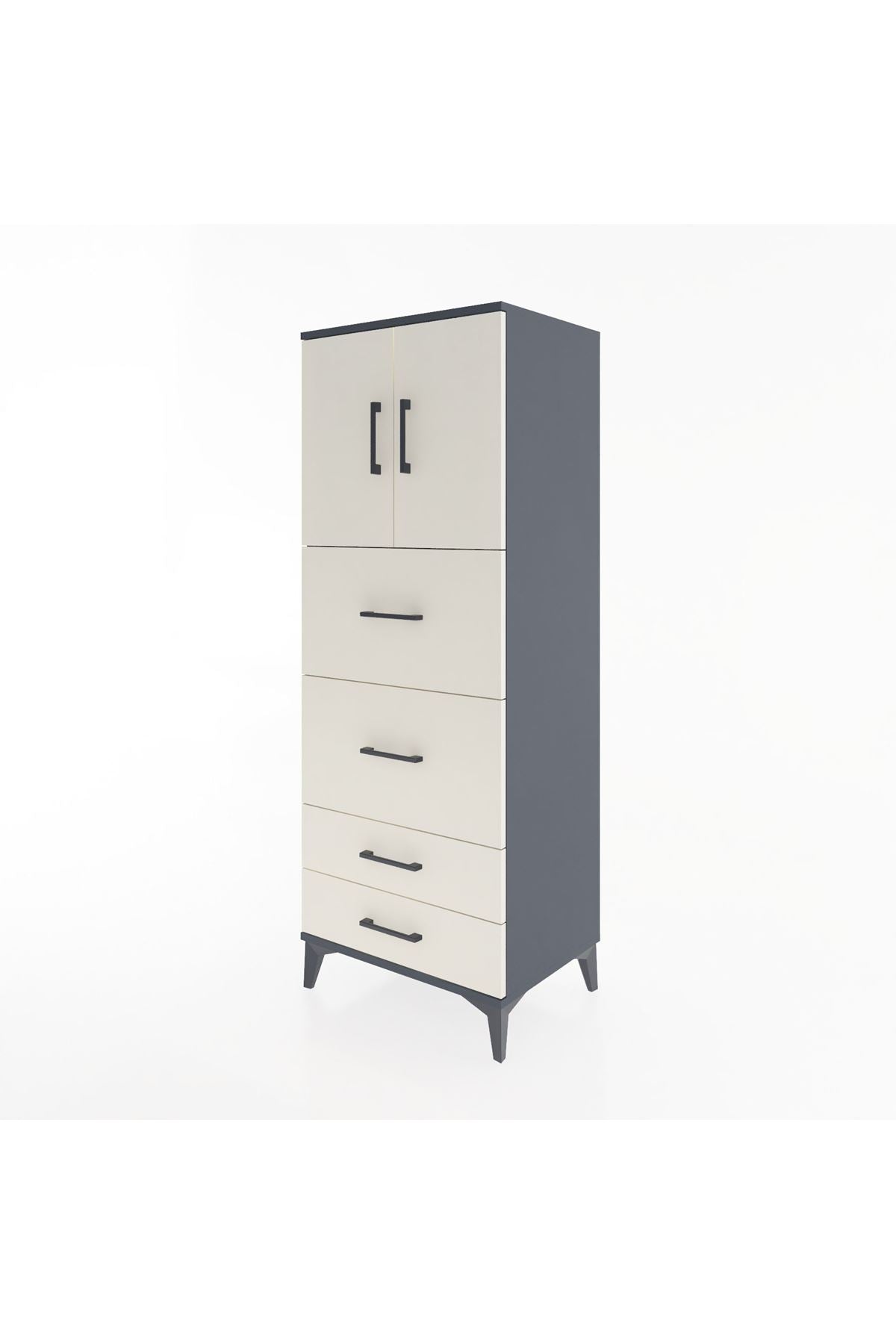 Hyperion Dolap 2 Raflı 4 Çekmeceli 2 Kapaklı 60x44x163 Antrasit-Aytaşı