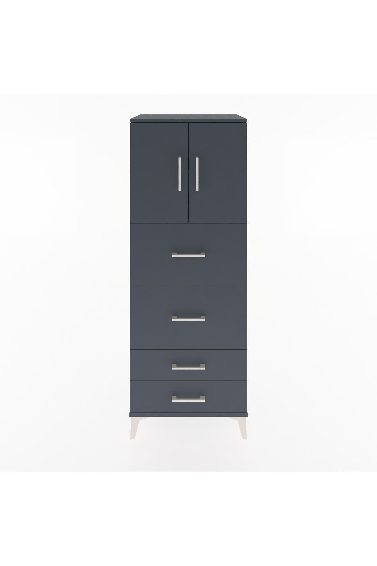 Hyperion Dolap 2 Raflı 4 Çekmeceli 2 Kapaklı 60x44x163 Antrasit-Antrasit