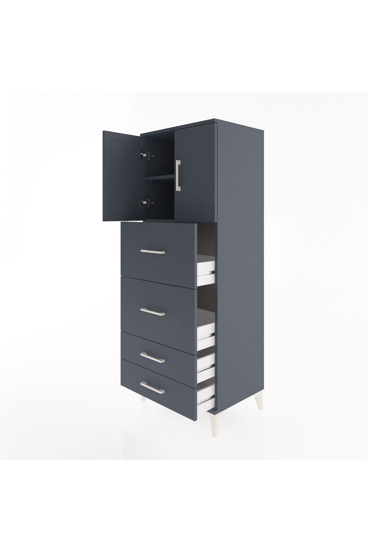 Hyperion Dolap 2 Raflı 4 Çekmeceli 2 Kapaklı 60x44x163 Antrasit-Antrasit