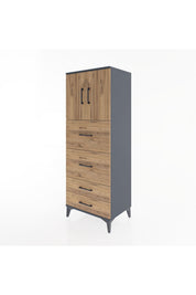 Hyperion Dolap 2 Raflı 4 Çekmeceli 2 Kapaklı 60x44x163 Antrasit-Çam