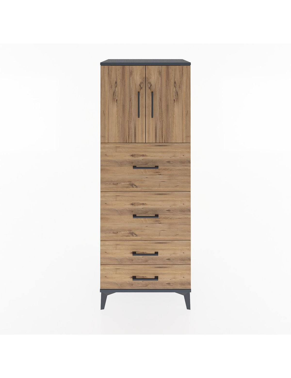 Hyperion Dolap 2 Raflı 4 Çekmeceli 2 Kapaklı 60x44x163 Antrasit-Çam