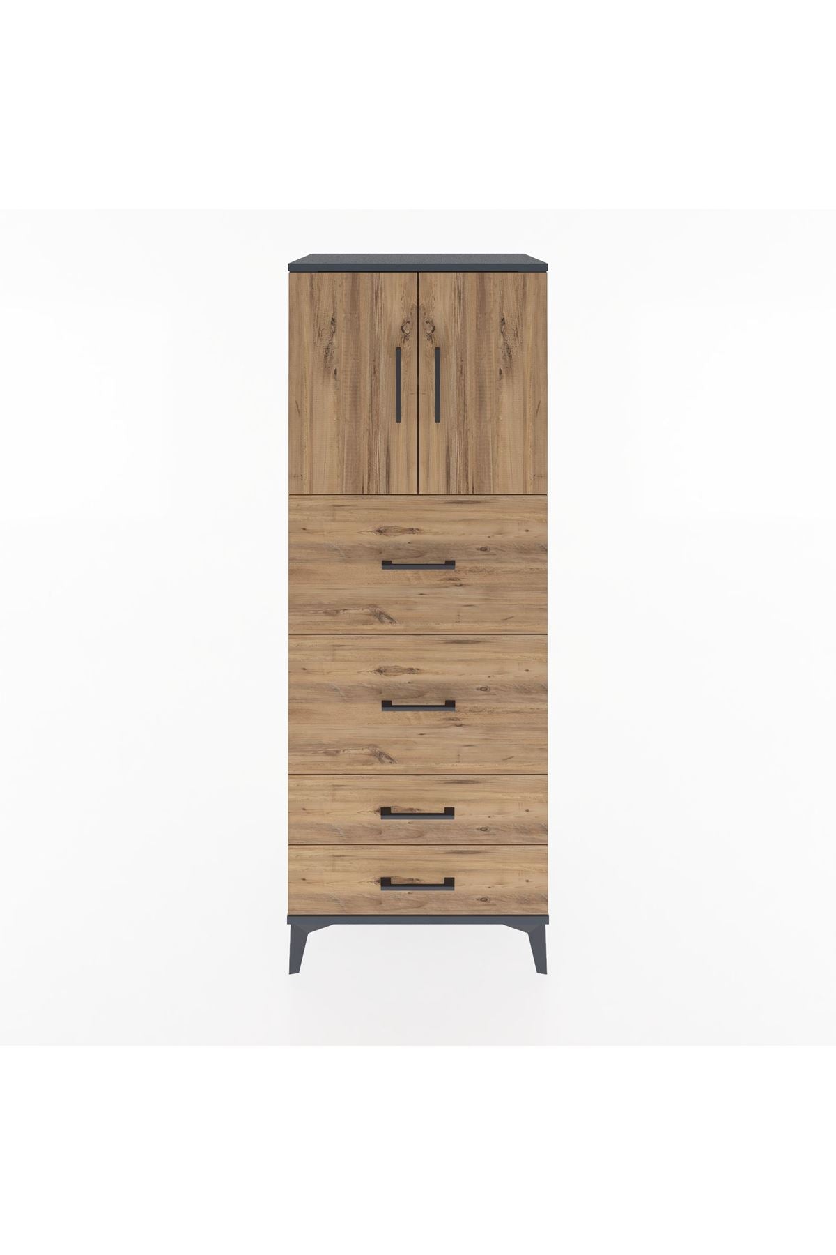 Hyperion Dolap 2 Raflı 4 Çekmeceli 2 Kapaklı 60x44x163 Antrasit-Çam