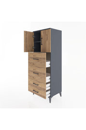 Hyperion Dolap 2 Raflı 4 Çekmeceli 2 Kapaklı 60x44x163 Antrasit-Çam