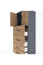 Hyperion Dolap 2 Raflı 4 Çekmeceli 2 Kapaklı 60x44x163 Antrasit-Çam