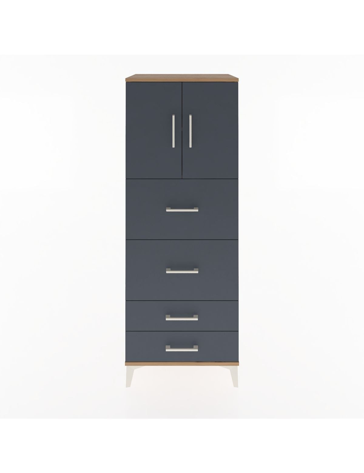 Hyperion Dolap 2 Raflı 4 Çekmeceli 2 Kapaklı 60x44x163 Çam-Antrasit