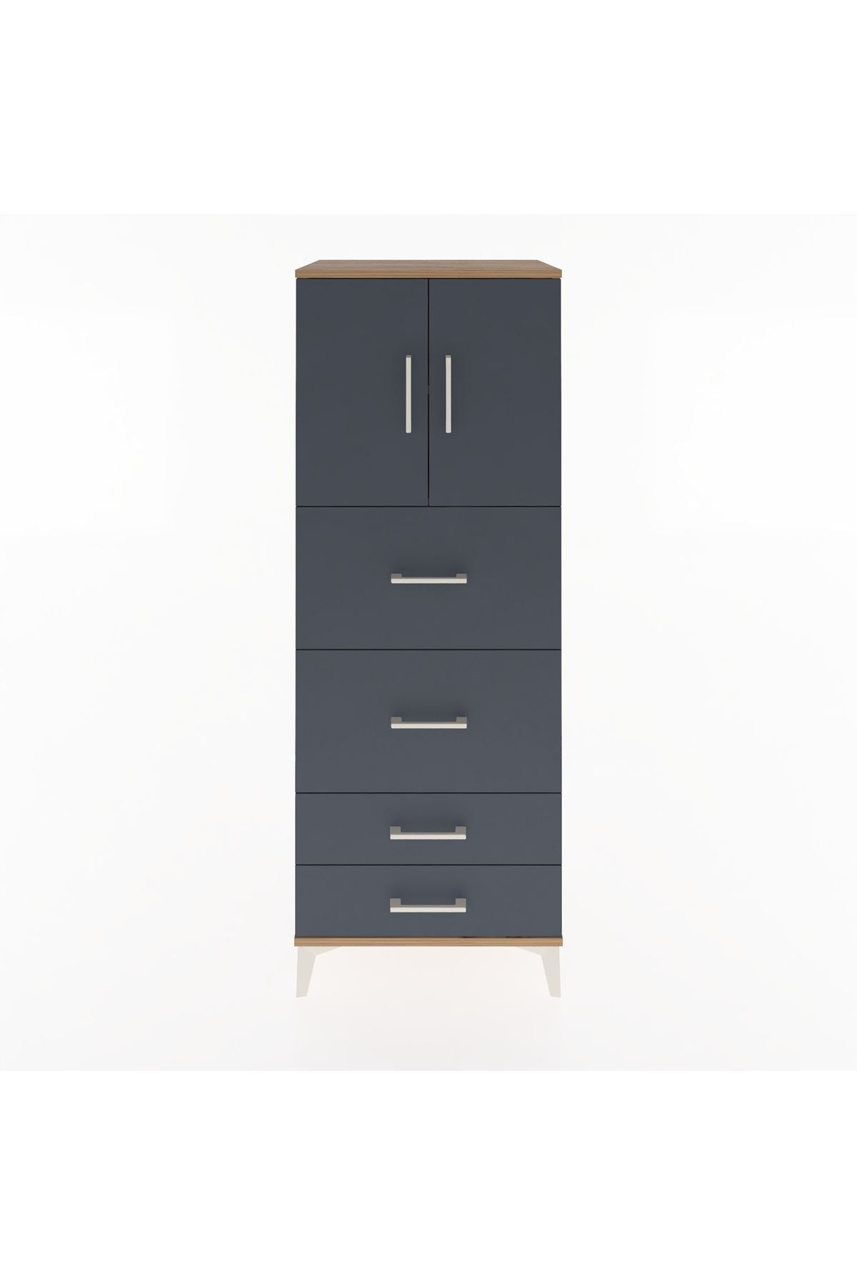 Hyperion Dolap 2 Raflı 4 Çekmeceli 2 Kapaklı 60x44x163 Çam-Antrasit