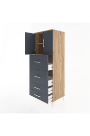 Hyperion Dolap 2 Raflı 4 Çekmeceli 2 Kapaklı 60x44x163 Çam-Antrasit