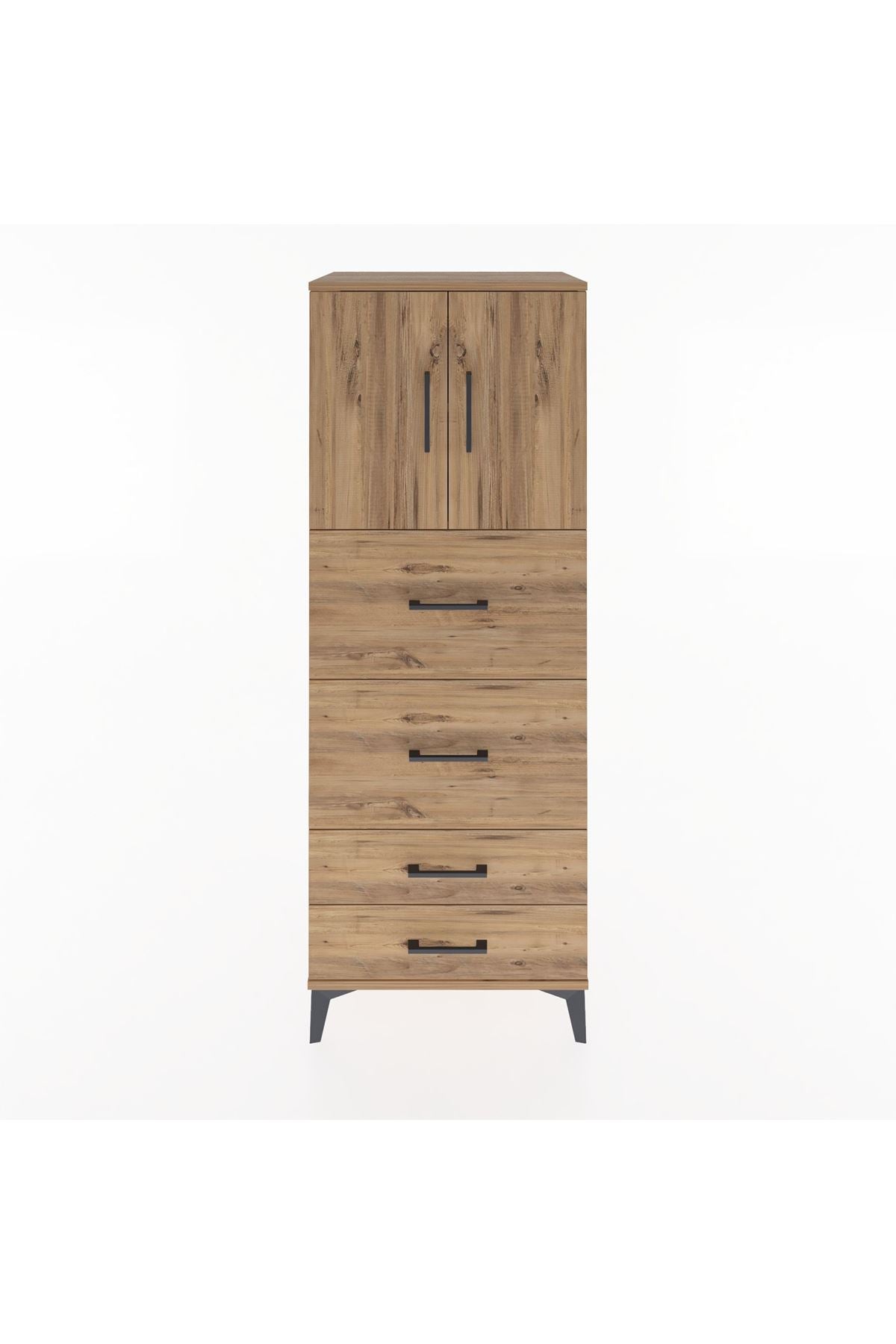 Hyperion Dolap 2 Raflı 4 Çekmeceli 2 Kapaklı 60x44x163 Çam-Çam