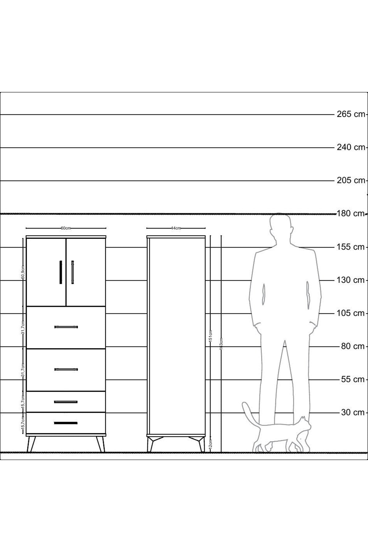 Hyperion Dolap 2 Raflı 4 Çekmeceli 2 Kapaklı 60x44x163 Çam-Çam