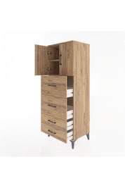 Hyperion Dolap 2 Raflı 4 Çekmeceli 2 Kapaklı 60x44x163 Çam-Çam