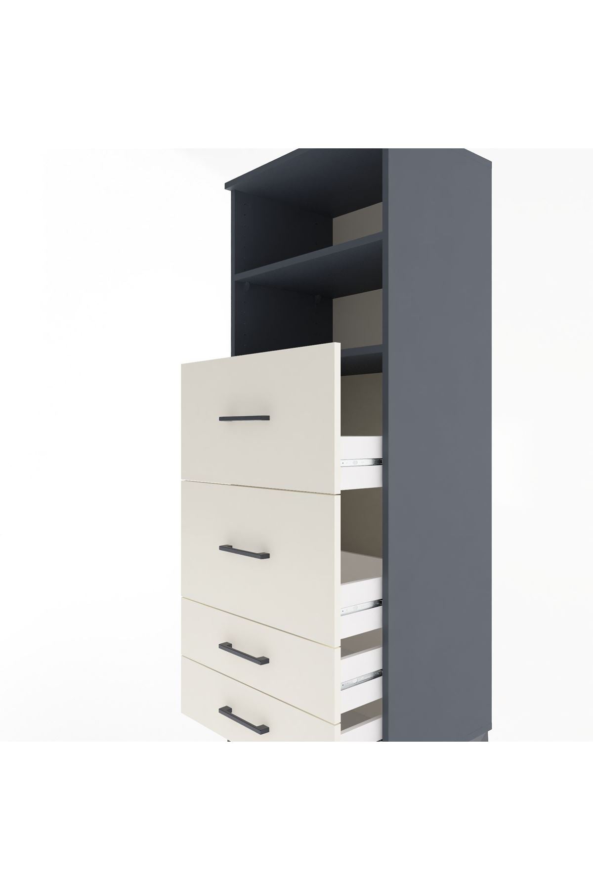 Hyperion Dolap 2 Raflı 4 Çekmeceli 60x44x163 Antrasit-Aytaşı