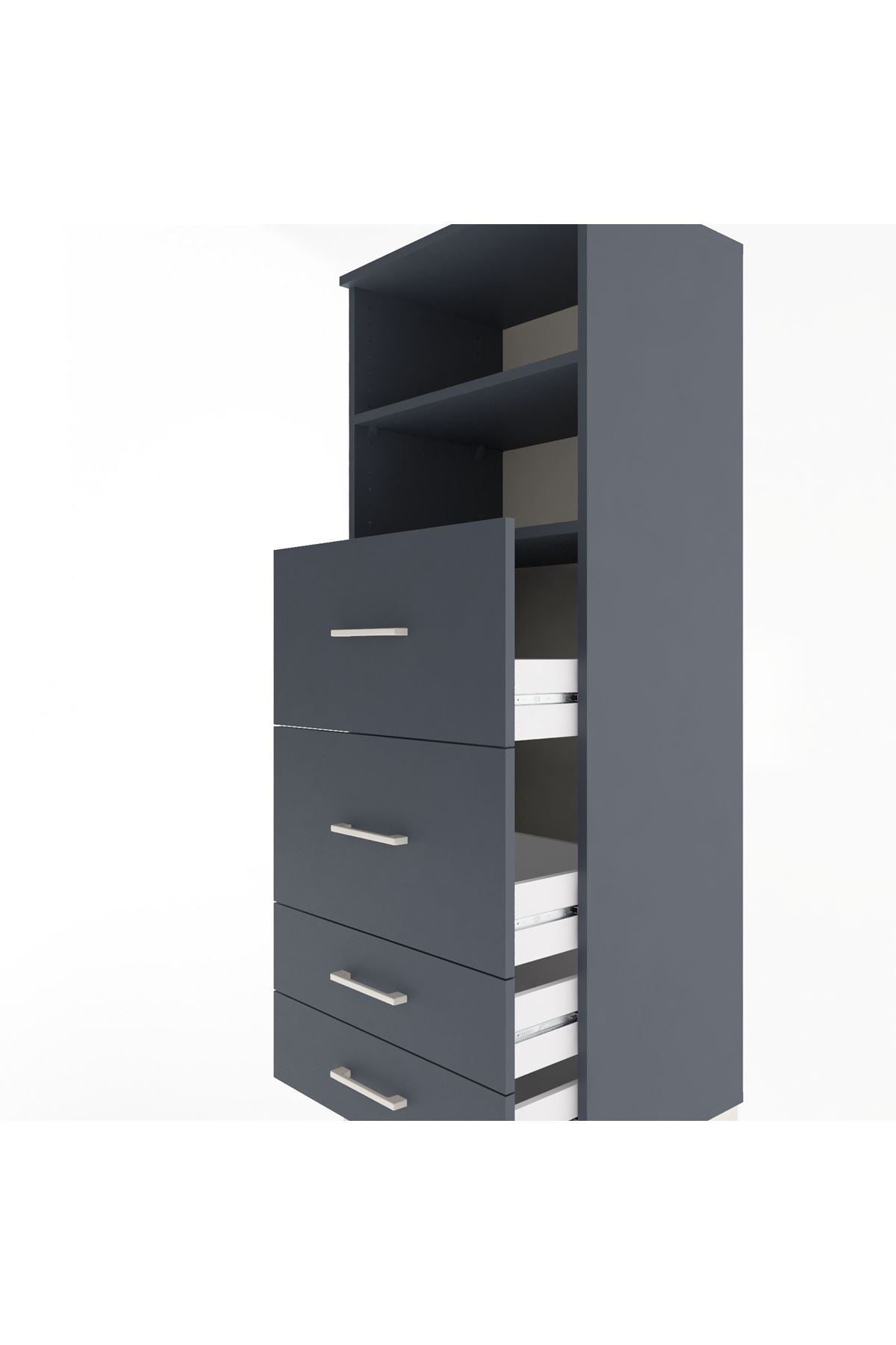 Hyperion Dolap 2 Raflı 4 Çekmeceli 60x44x163 Antrasit-Antrasit
