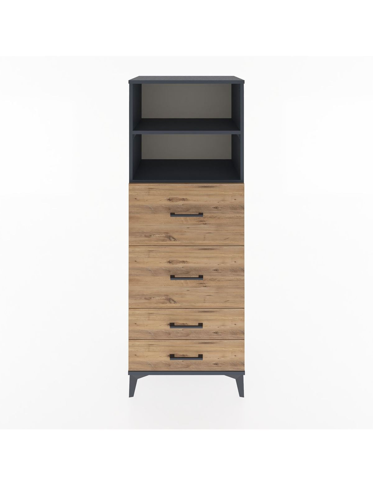 Hyperion Dolap 2 Raflı 4 Çekmeceli 60x44x163 Antrasit-Çam