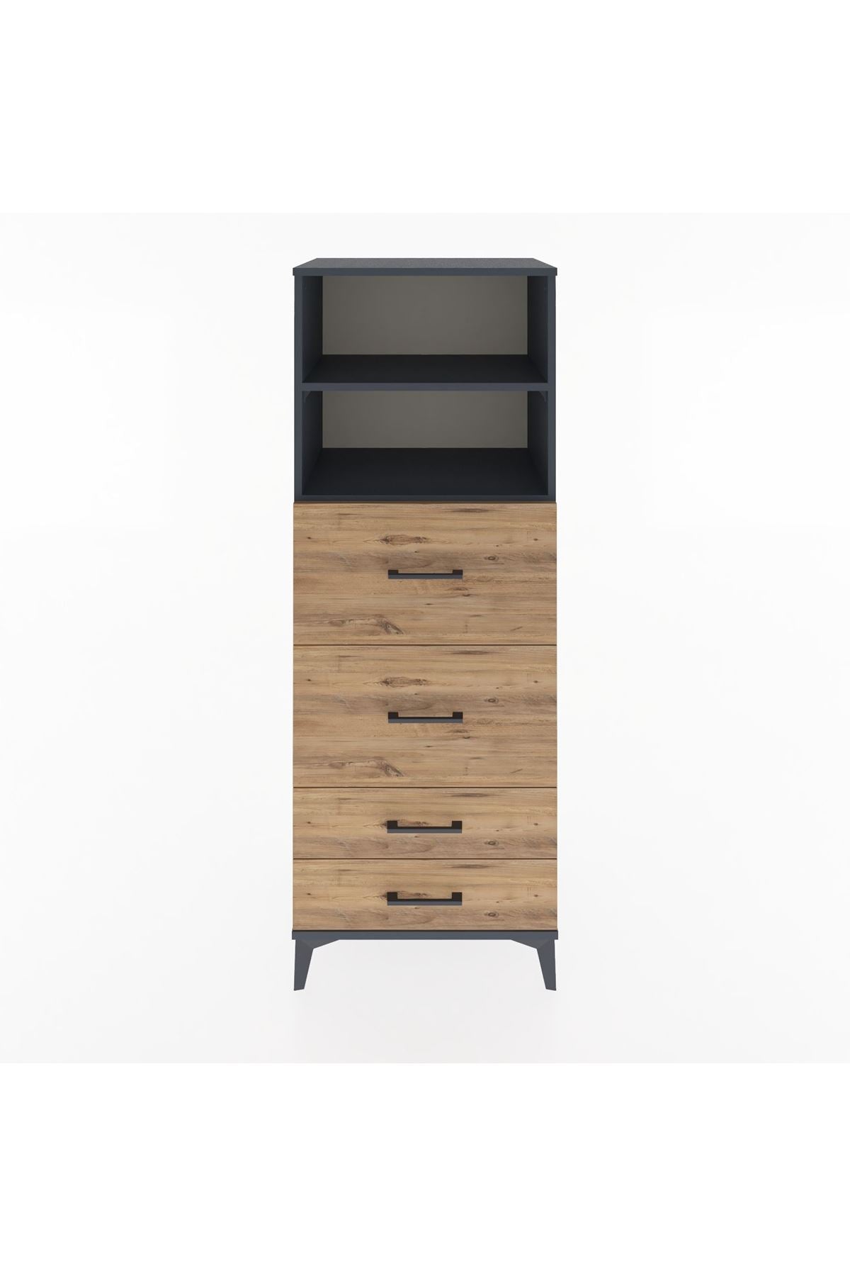 Hyperion Dolap 2 Raflı 4 Çekmeceli 60x44x163 Antrasit-Çam