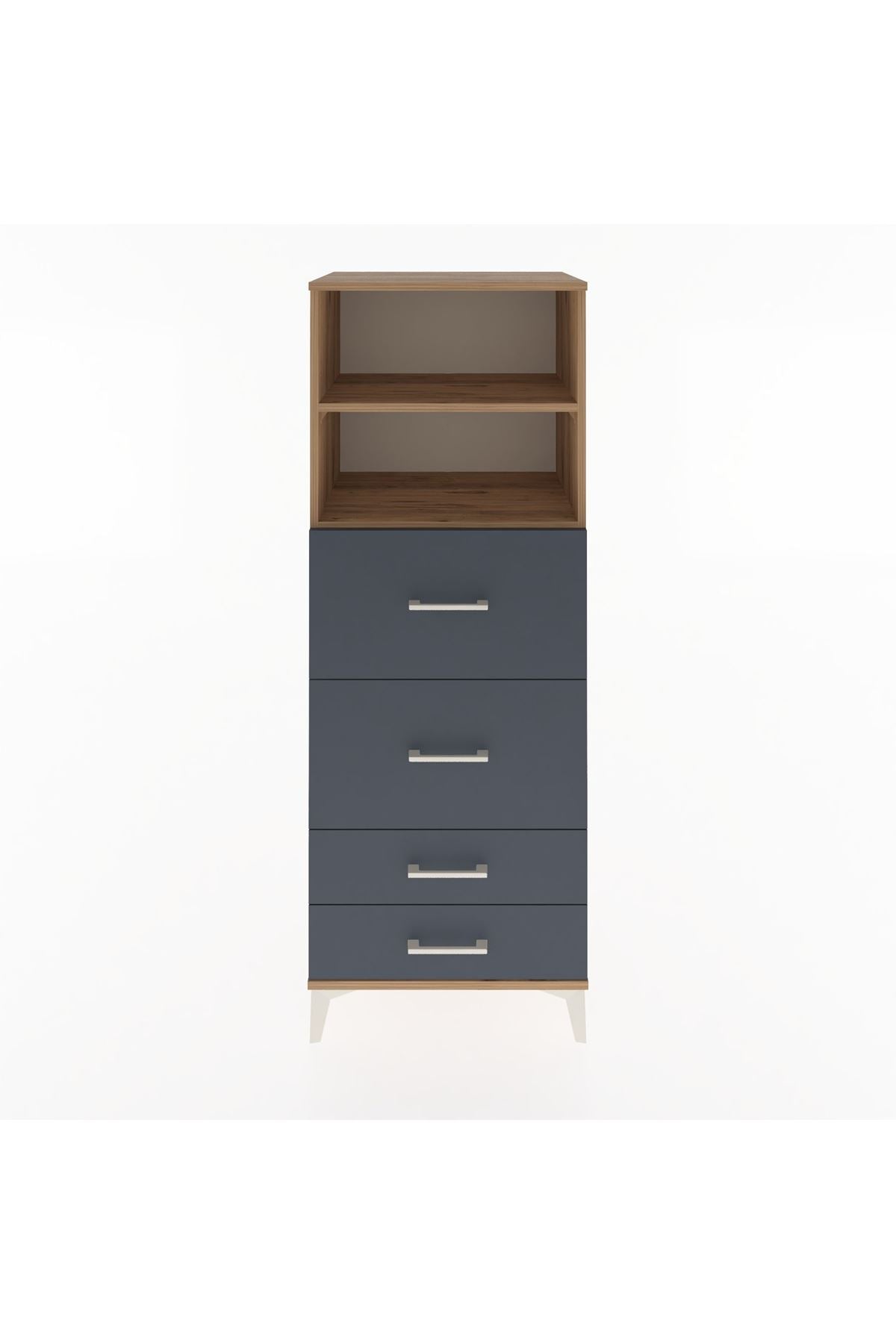 Hyperion Dolap 2 Raflı 4 Çekmeceli 60x44x163 Çam-Antrasit