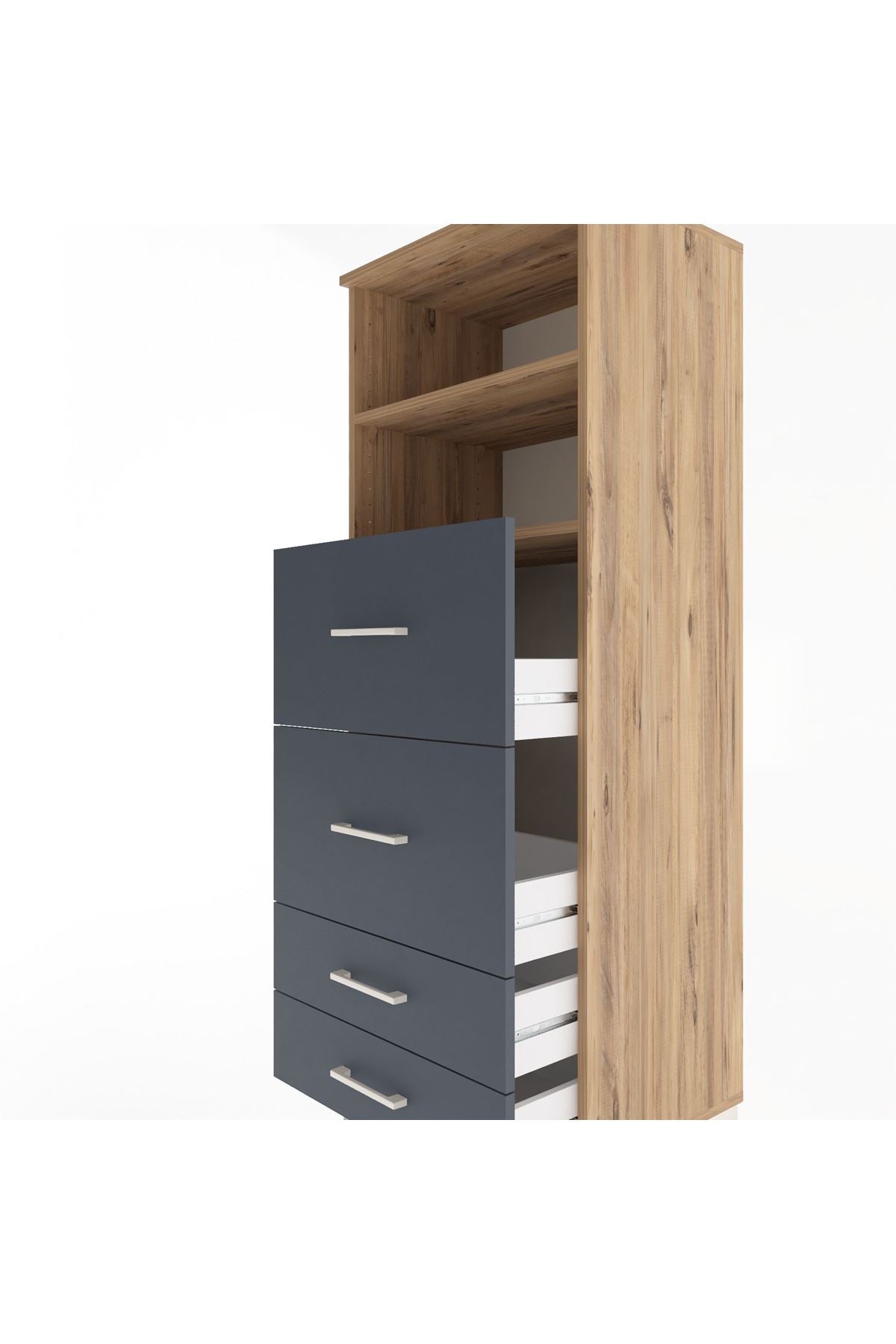 Hyperion Dolap 2 Raflı 4 Çekmeceli 60x44x163 Çam-Antrasit