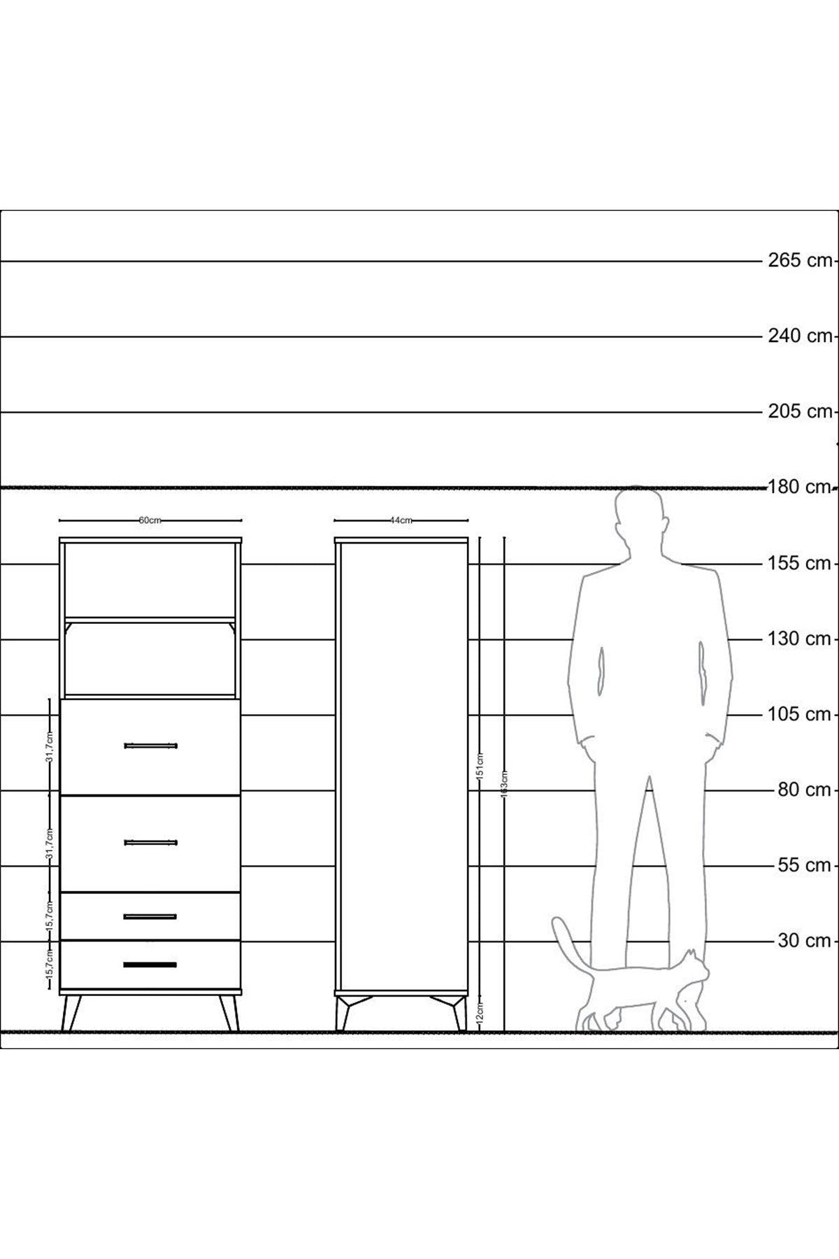 Hyperion Dolap 2 Raflı 4 Çekmeceli 60x44x163 Çam-Antrasit