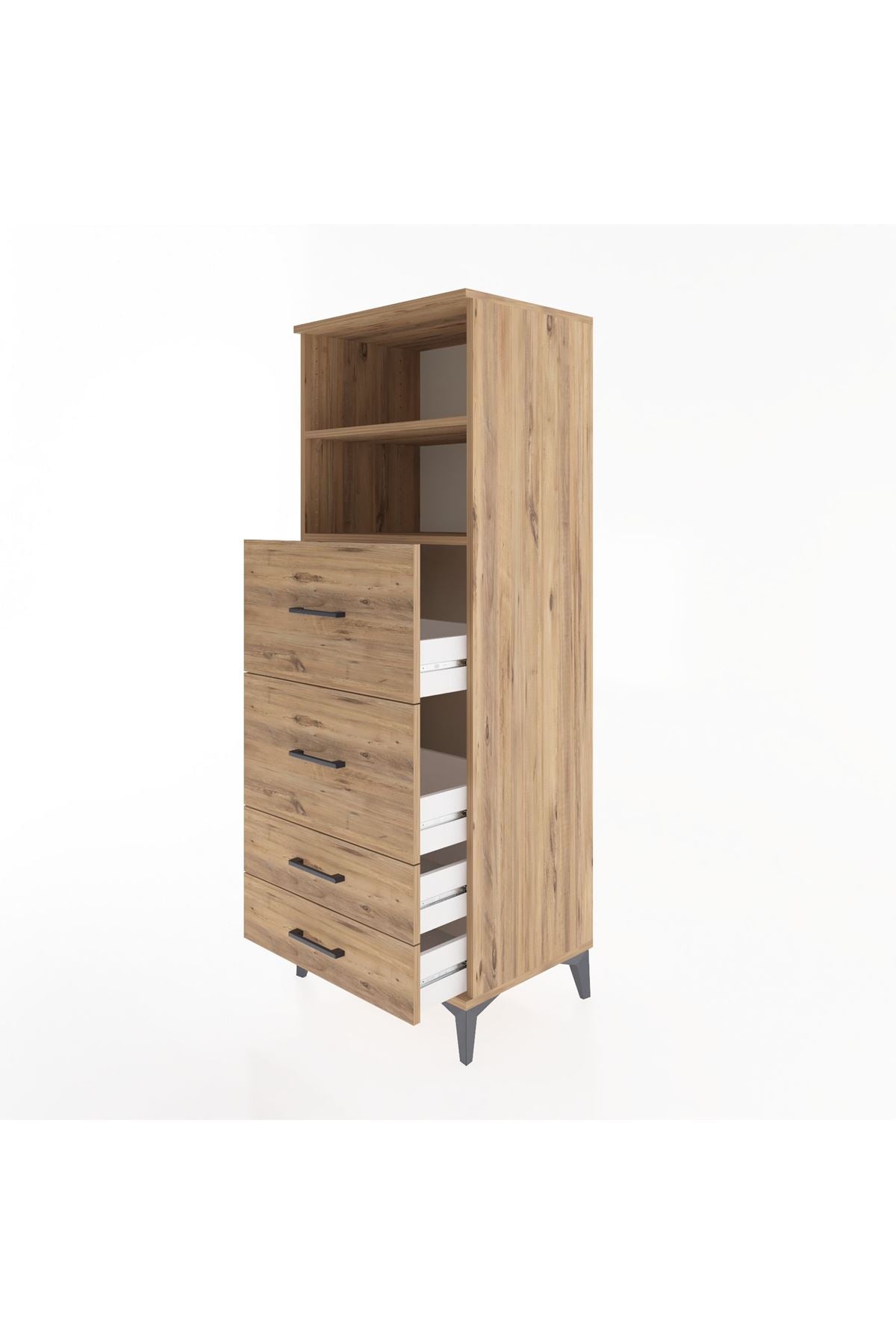 Hyperion Dolap 2 Raflı 4 Çekmeceli 60x44x163 Çam-Çam