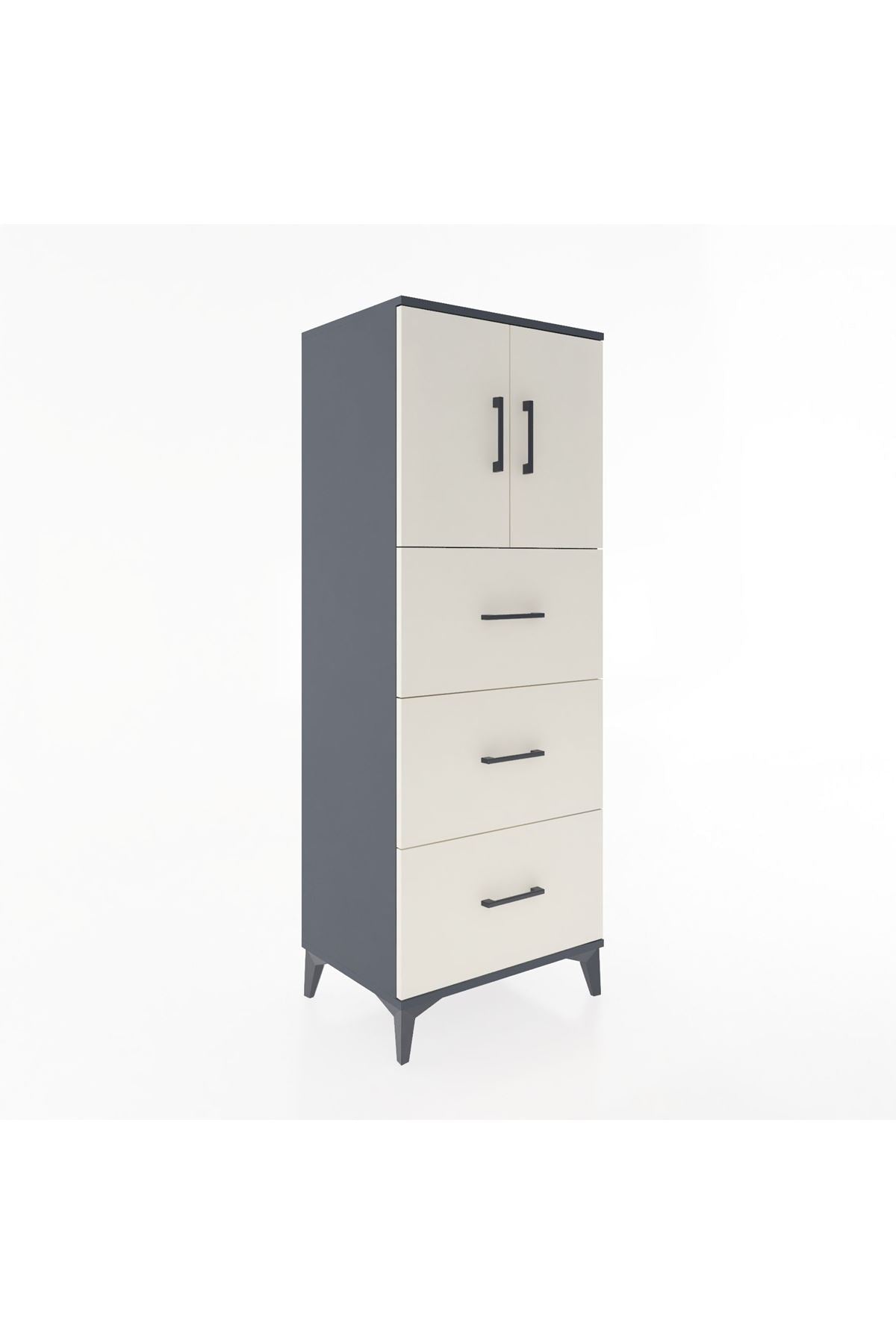 Hyperion Dolap 2 Raflı 3 Çekmeceli 2 Kapaklı 60x44x163 Antrasit-Aytaşı