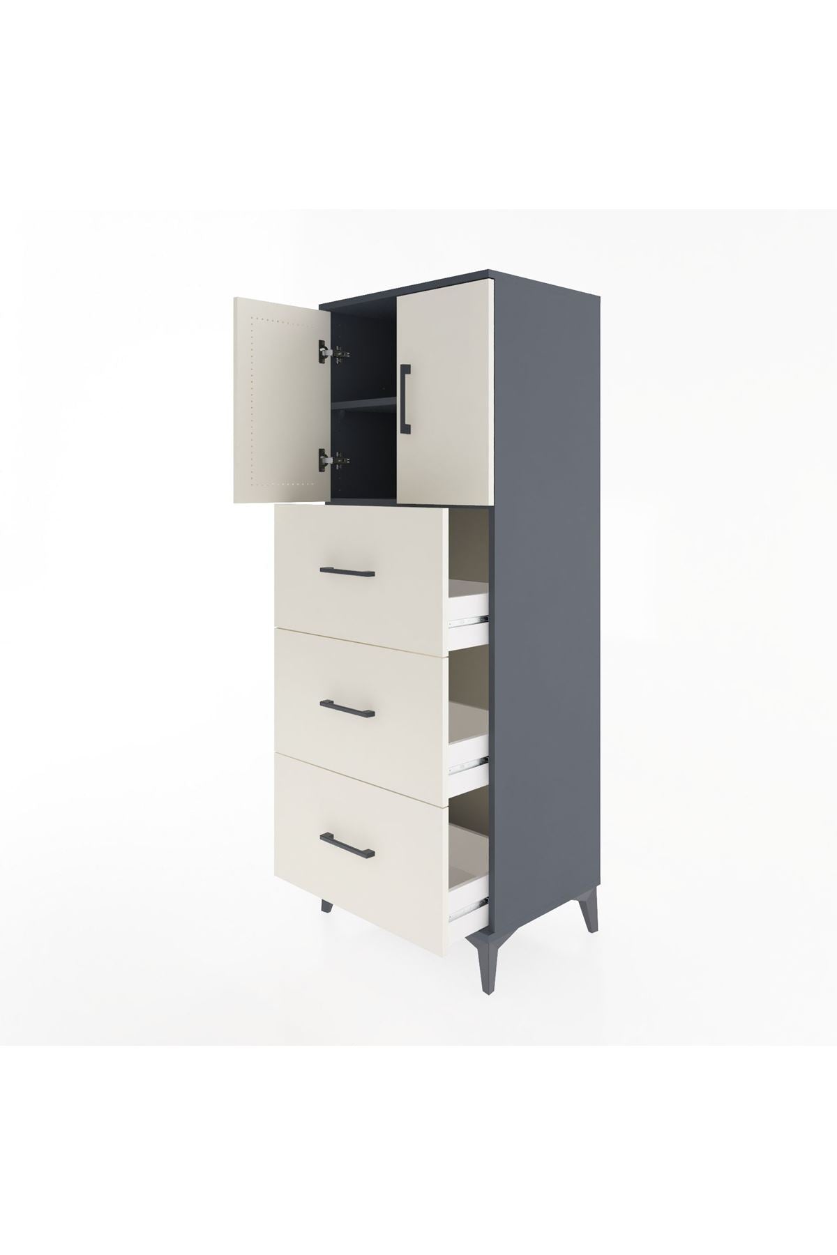 Hyperion Dolap 2 Raflı 3 Çekmeceli 2 Kapaklı 60x44x163 Antrasit-Aytaşı