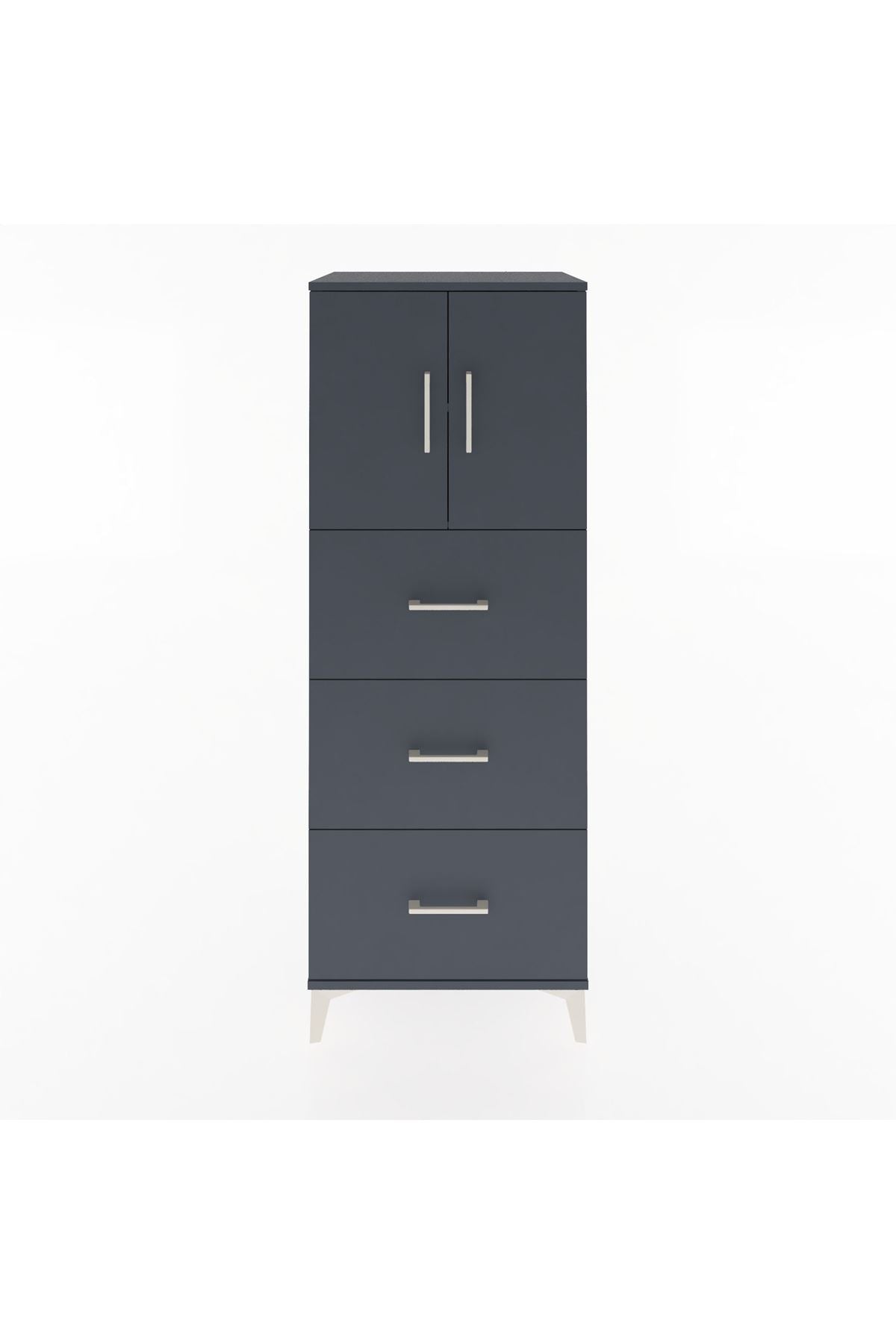 Hyperion Dolap 2 Raflı 3 Çekmeceli 2 Kapaklı 60x44x163 Antrasit-Antrasit