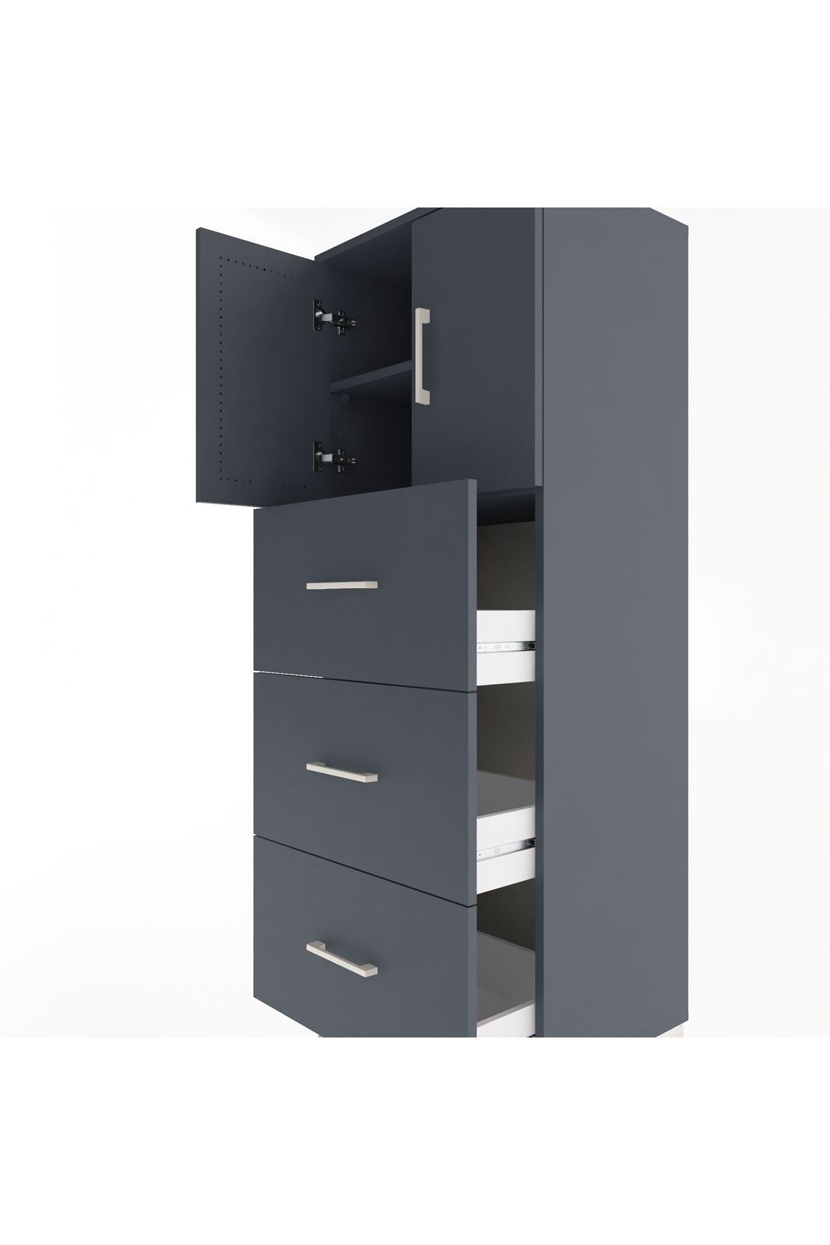 Hyperion Dolap 2 Raflı 3 Çekmeceli 2 Kapaklı 60x44x163 Antrasit-Antrasit