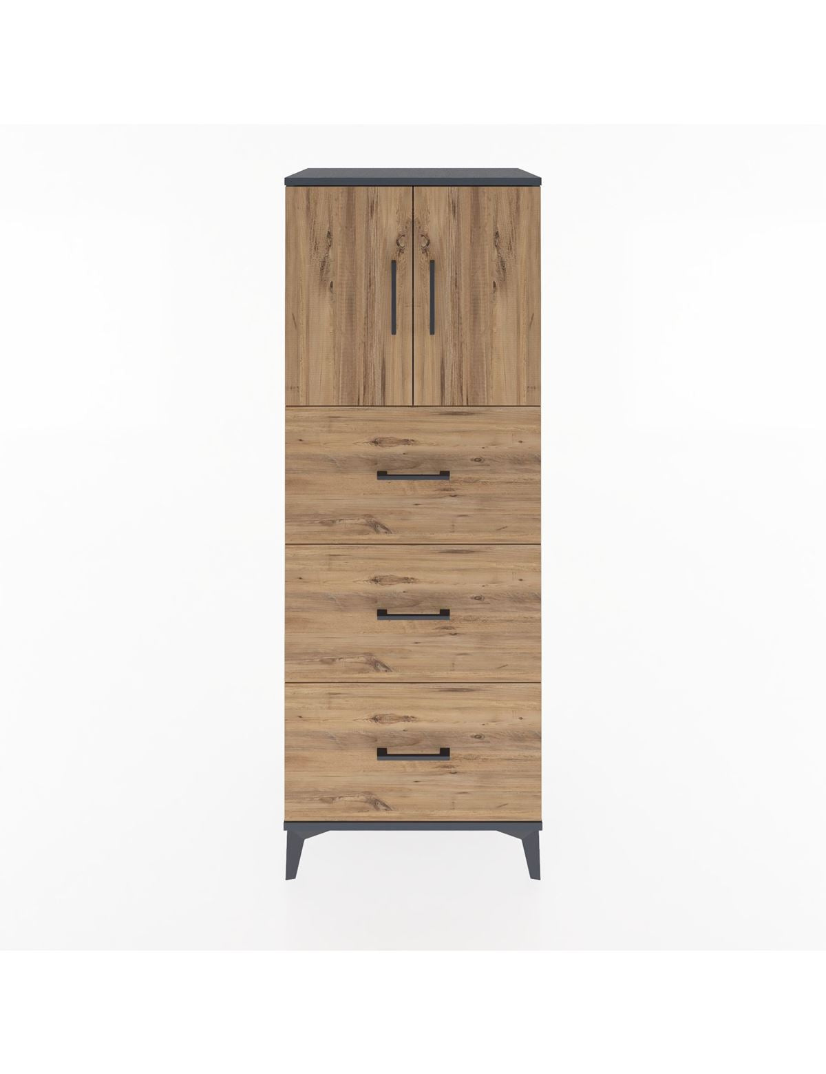 Hyperion Dolap 2 Raflı 3 Çekmeceli 2 Kapaklı 60x44x163 Antrasit-Çam